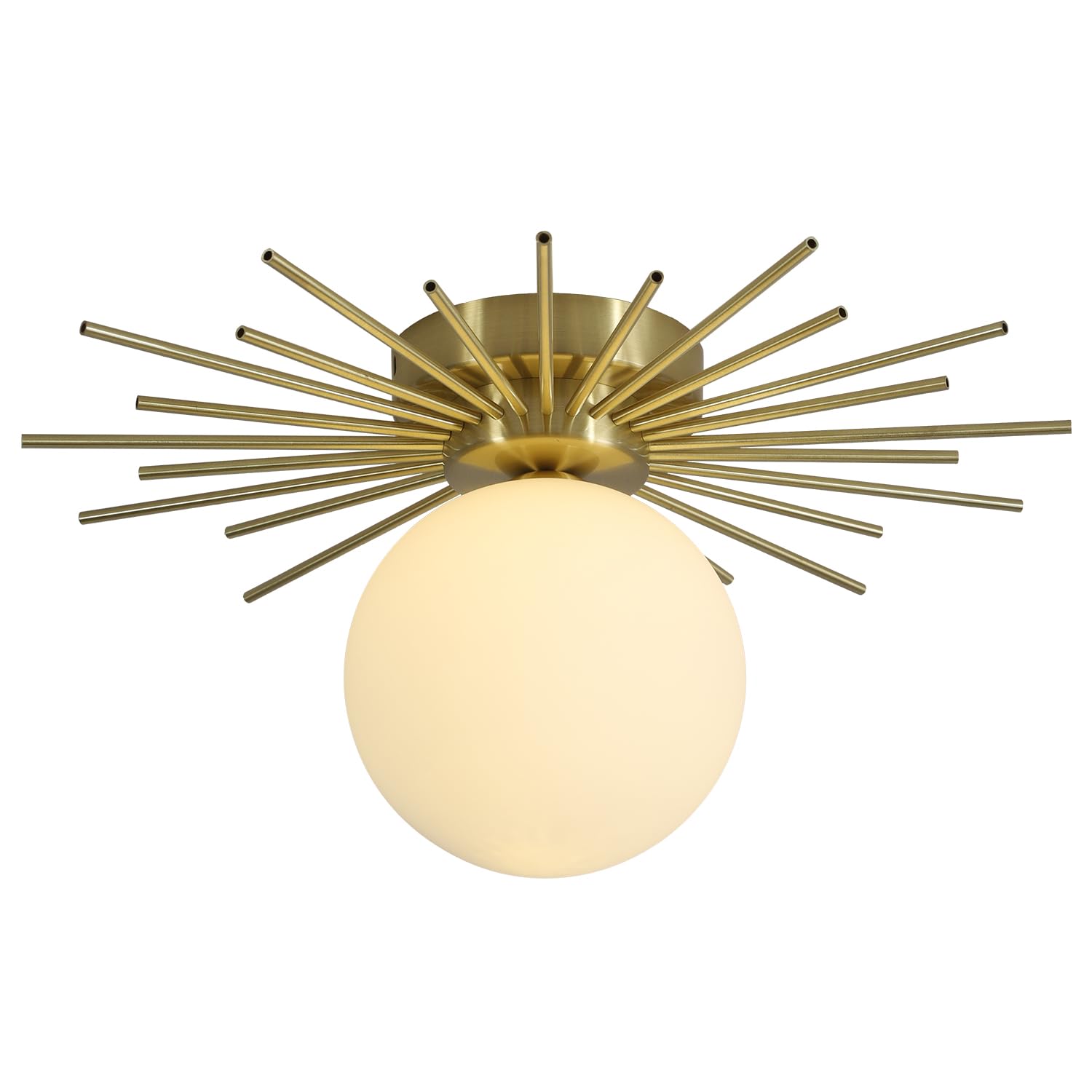 Modern Gold Semi Flush Mount Ceiling Light Mid Century White Glass Globe Ceiling Light Industrial Close to Ceiling Light Vintage Golden Ceiling Lamps Brushed Brass Hallway Light Fixtures