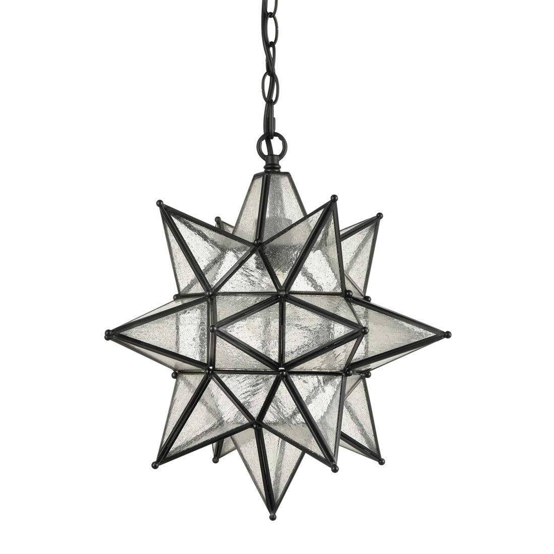 Moravian Star Pendant Light 20-Inch Large Hanging Ceiling Light Modern Gold Finish with Seeded Glass Adjustable Chain