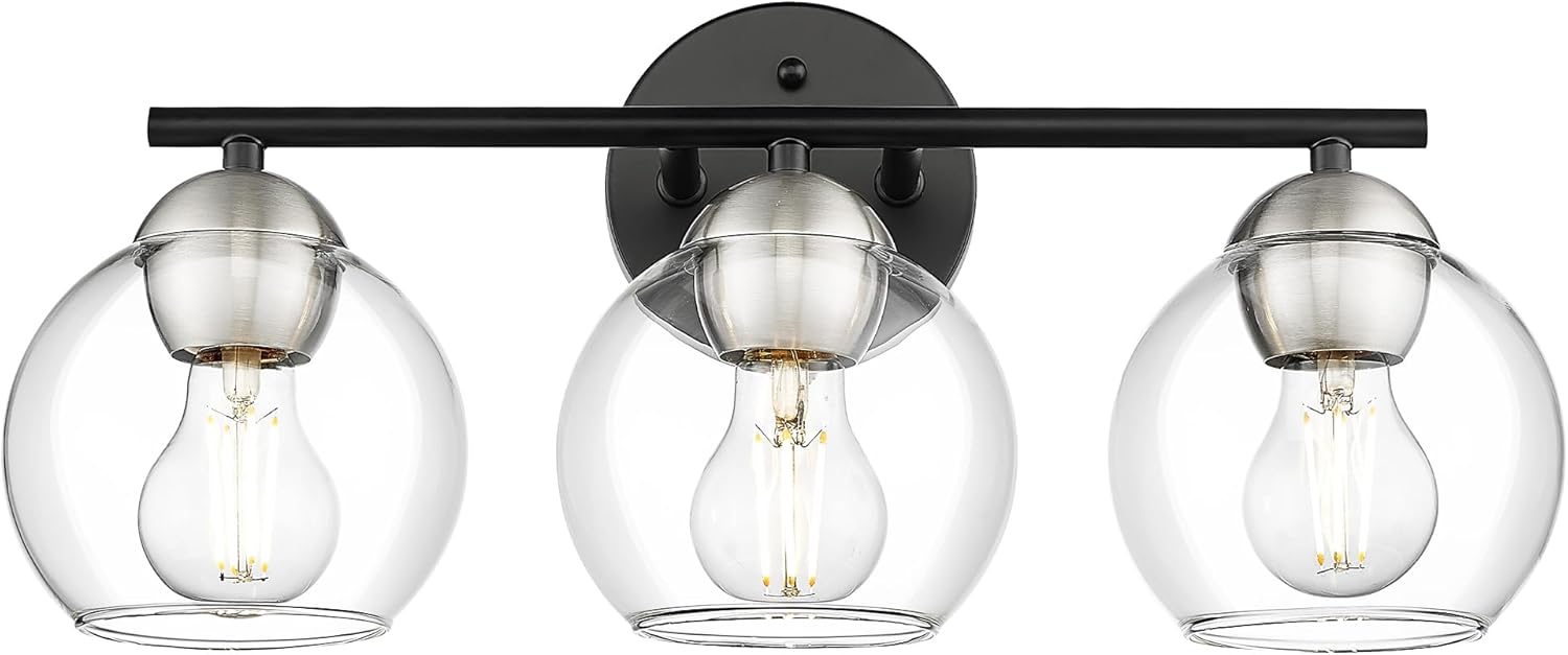 Black Vanity Lights for Mirror, Modern Farmhouse 2-Light Bathroom Light Fixtures Globe Bathroom Vanity Light with Milk Glass Shade, VL114-BK-ML-2