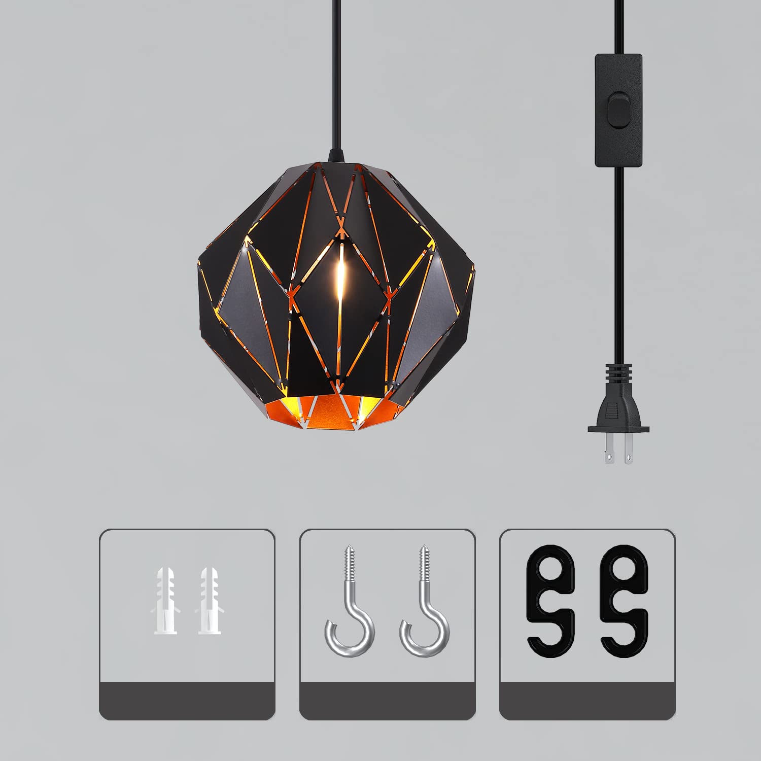 Pendant Light Industrial Vintage Pendant Lamp Retro Farmhouse Ceiling Hanging Light Fixture Black Metal Creative Geometric Diamond Shade Pendant Lighting for Kitchen Island