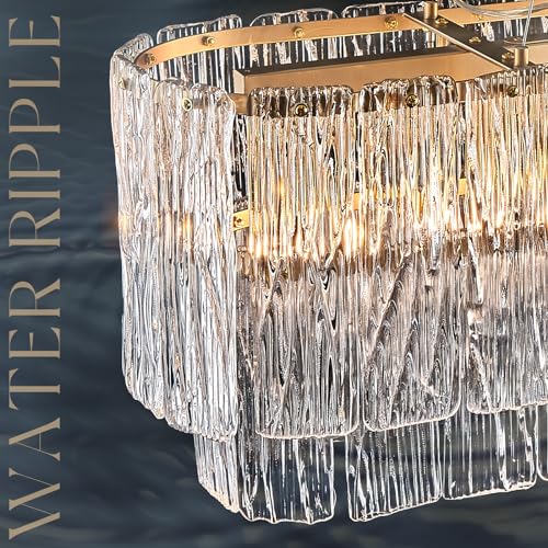 Modern Gold Chandeliers,20” Crystal Glass Pendant Ceiling Light Fixtures 7-Light Round Chandelier Luxury 2 Tiers Hanging Chandelier for Dining Room Foyer Living Room Bedroom