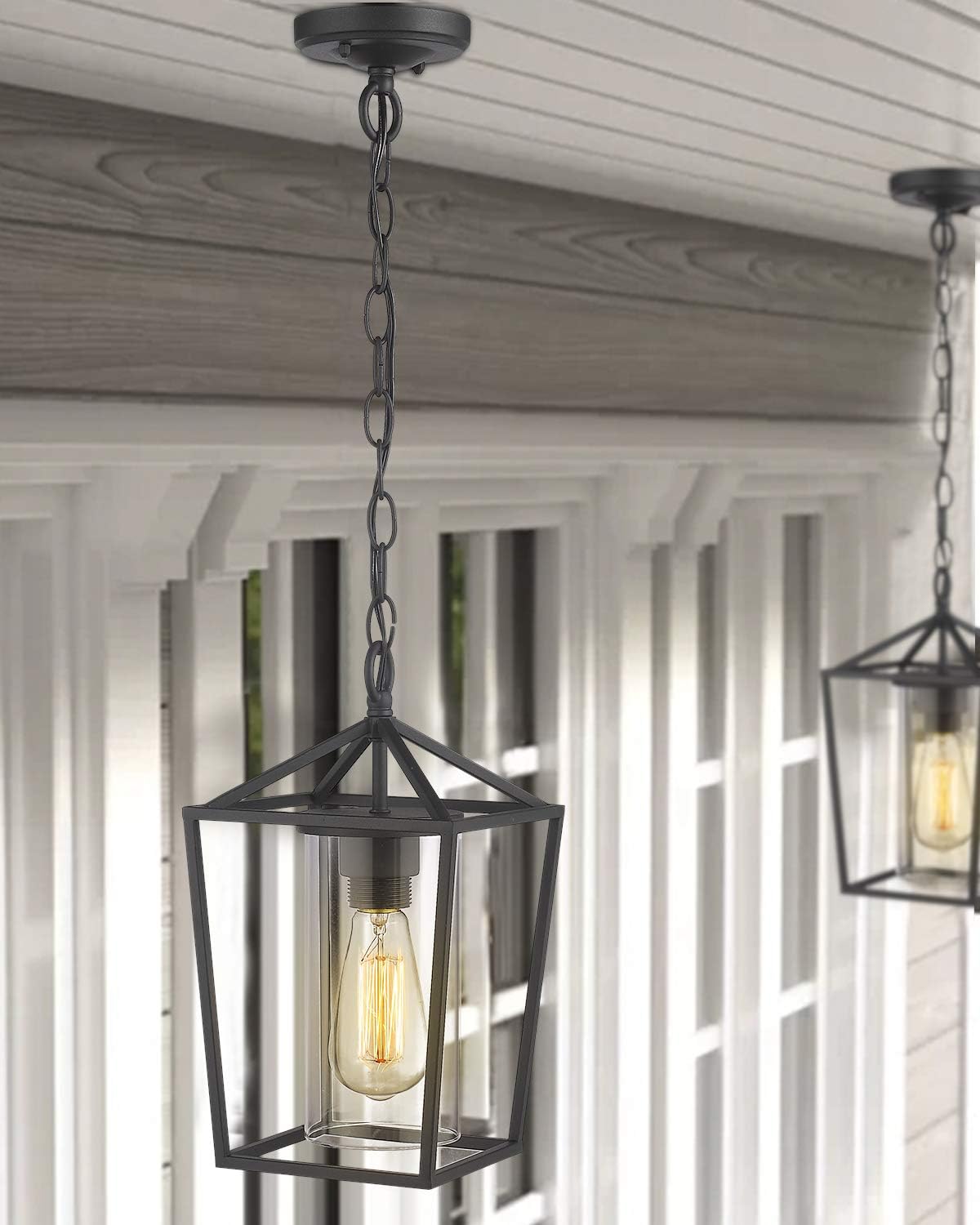 Modern Outdoor Pendant Light, 1-Light Outdoor Hanging Lantern Light in Balck Finish with Clear Glass, 20065H BK