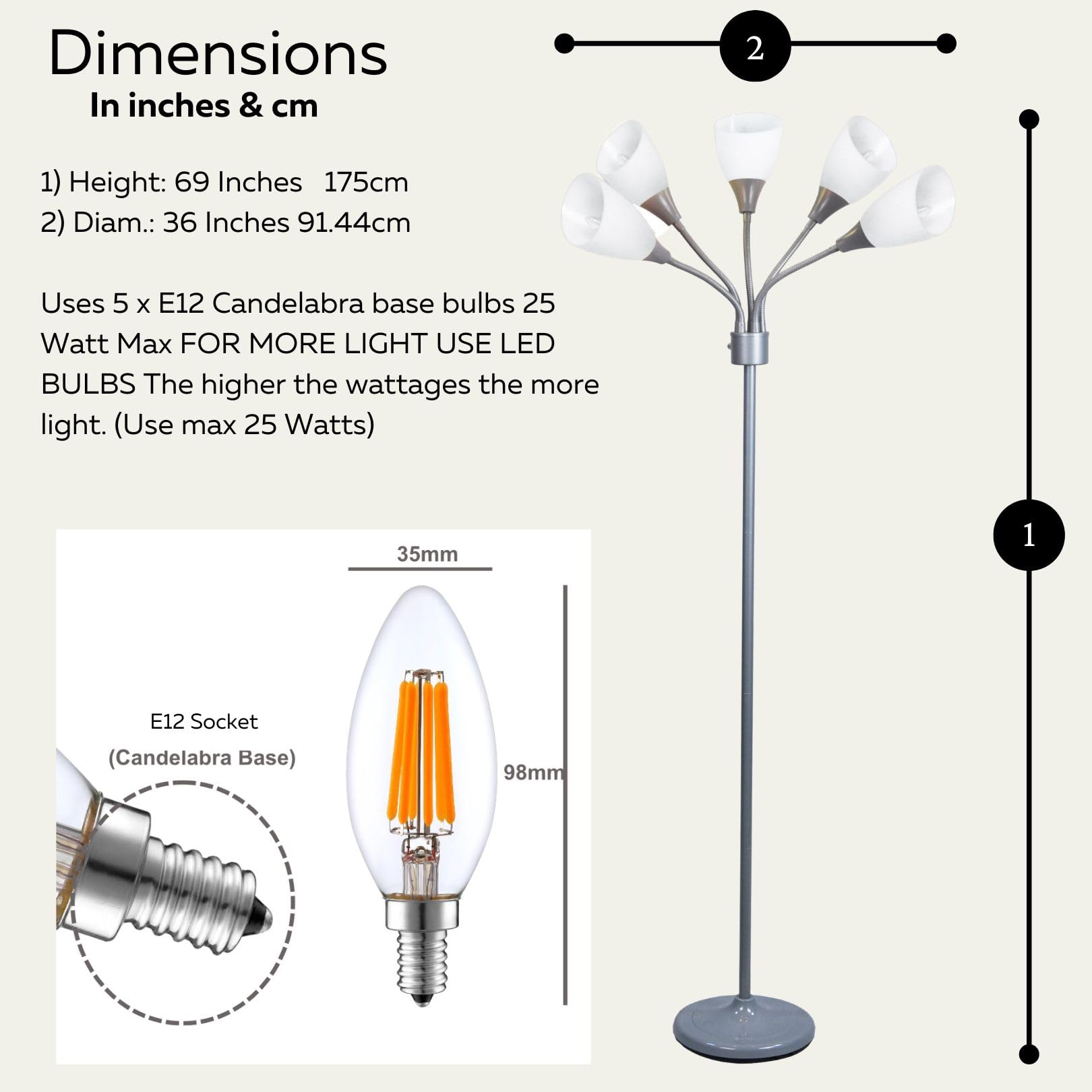 Modern Multi-Head Medusa Floor Lamp - 5 Light Standing Lamp for Bedroom and Living Room with Positionable Acrylic White Shades & 3-Light Mode Switch - Tall Black Floor Lamp for Living Room Decor