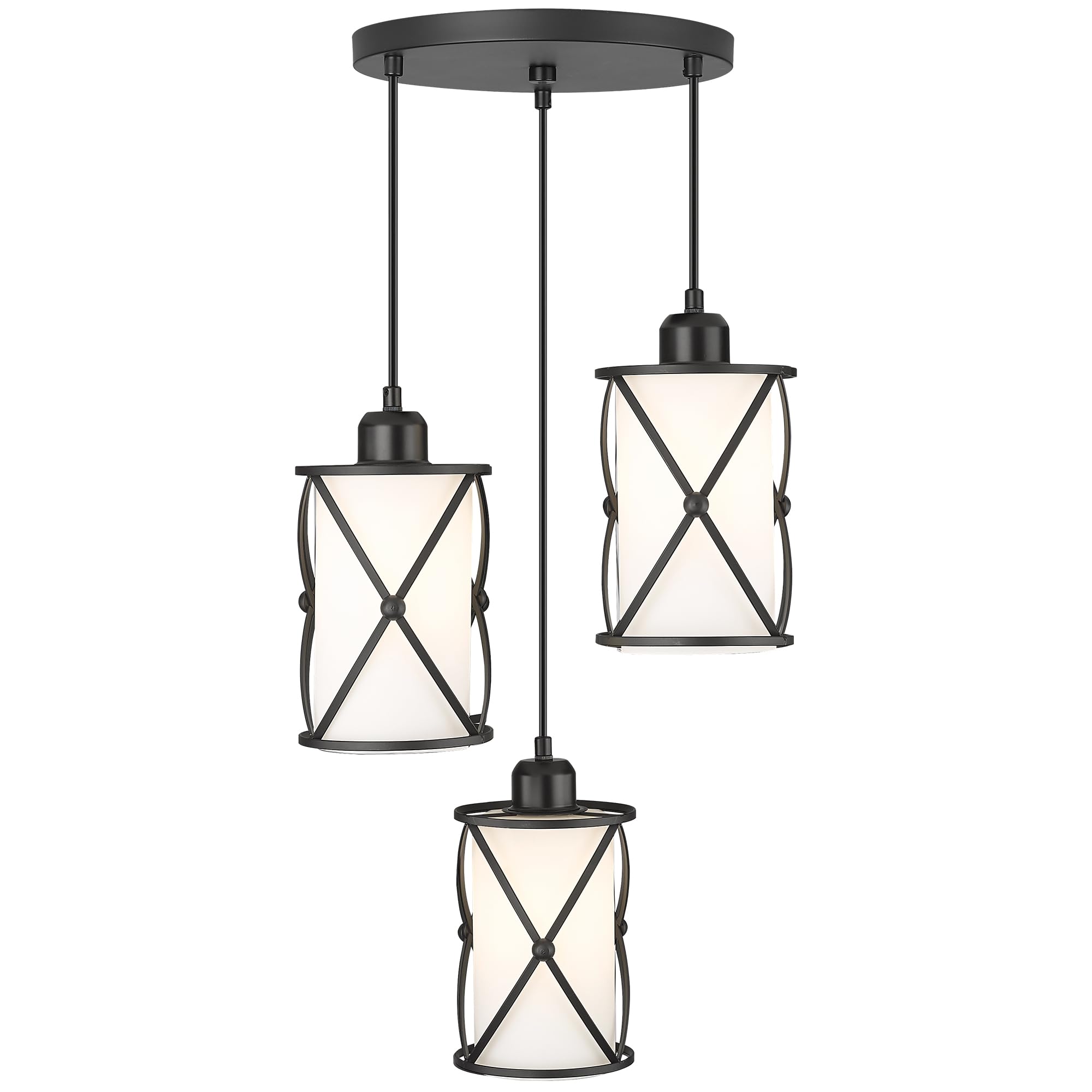 Brushed Gold Pendant Light Fixtures, 3-Light Modern Dining Room Cluster Pendant Light with Milky Glass, Mid Century Cage Hanging Pendant Lighting for Kitchen, Adjustable, CH9176BGW3