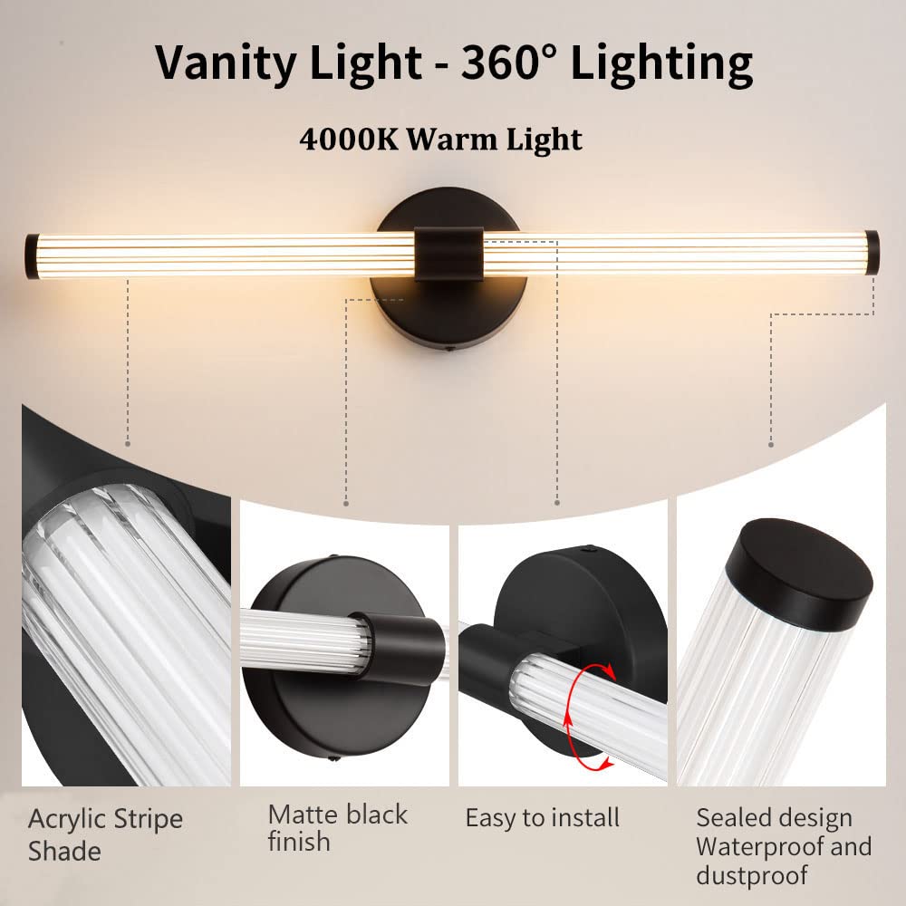 LED Bathroom Light Fixtures Gold Bathroom Vanity Lights Over Mirror 360° Full Lighting Dimmable LED 22 inch Vanity Light Bar Modern Wall Sconce Warm Light for Bedroom Living Room