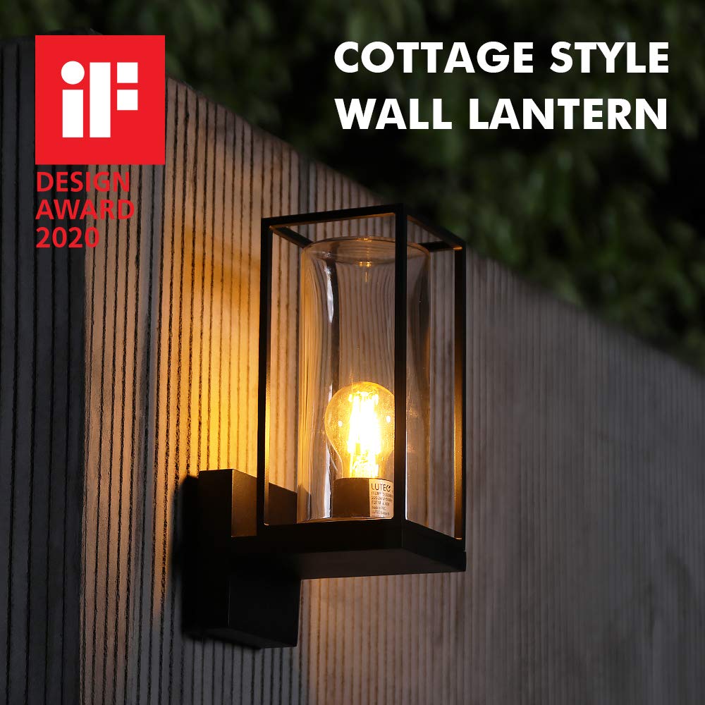 Outdoor Wall Sconce, Modern Black Porch Light Fixtures, Exterior Light Fixtures Wall Mount Light with Clear Glass, Waterproof Wall Lantern for for Garage, Doorway