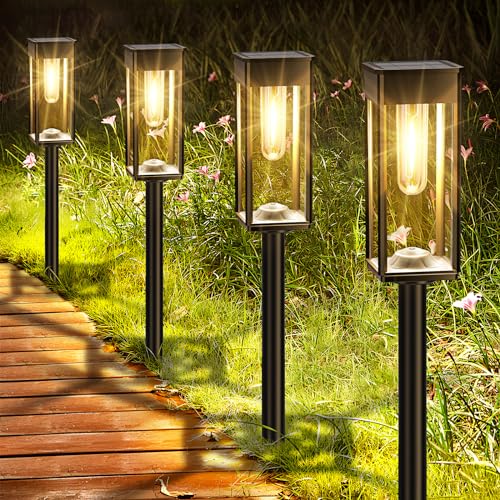 Solar Pathway Lights Outdoor, 6 Pack Solar Garden Lights Waterproof Bright LED Path Lights Solar Powered for Outside Yard Patio Lawn Walkway Driveway Decor Landscape Lighting (Cool White)