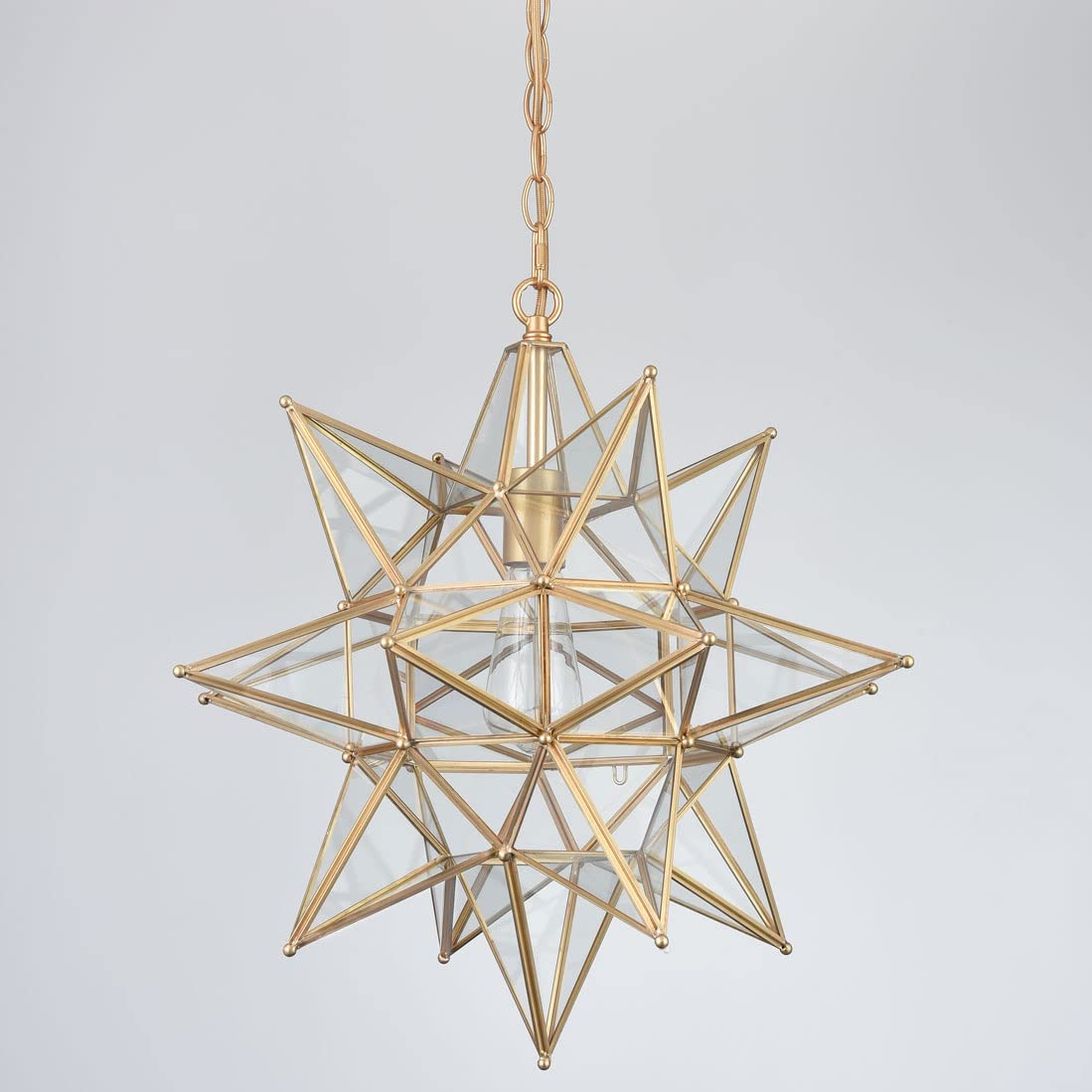 Moravian Star Pendant Light 20-Inch Large Hanging Ceiling Light Modern Gold Finish with Seeded Glass Adjustable Chain