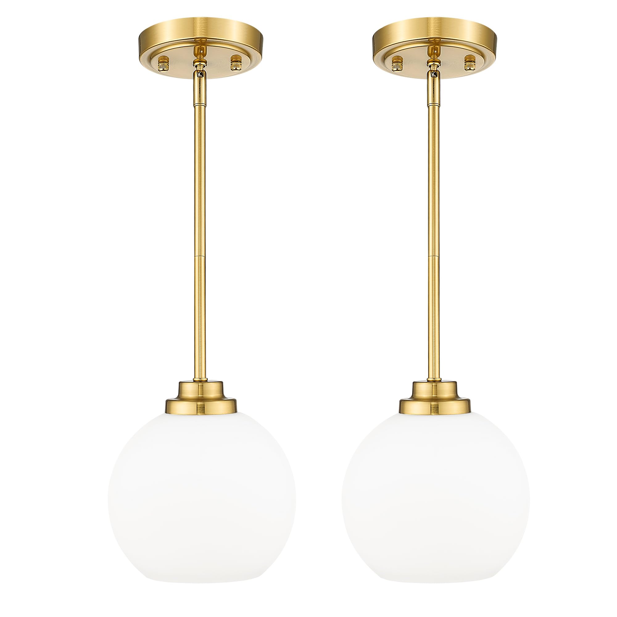 Modern Polished Gold Pendant Light, Mid Century Globe Hanging Light Fixture with Clear Glass for Kitchen Island Dining Room Bedroom Hallway Foyer (2 Pack), PL101BG-2PK