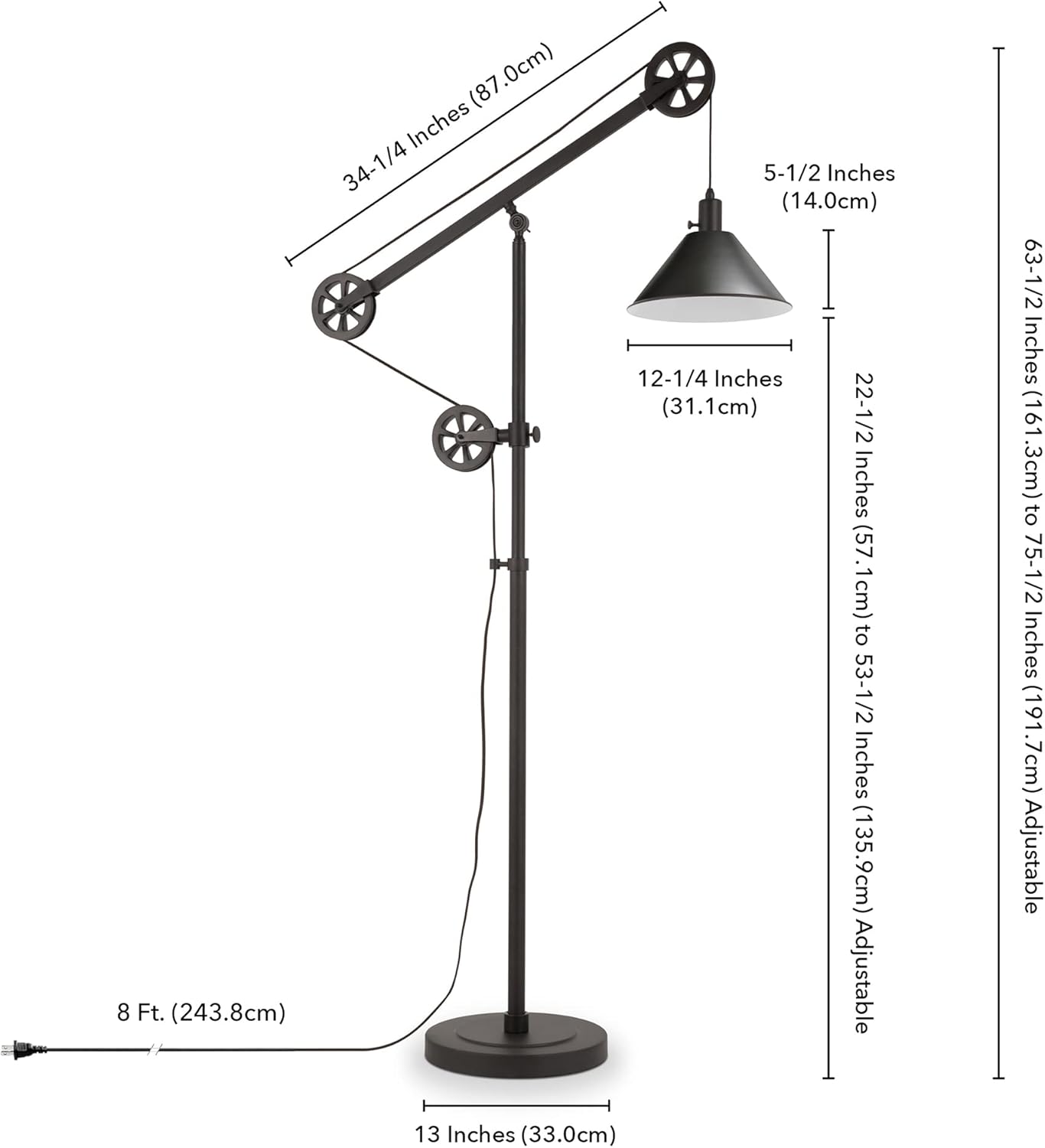 Floor Lamp with Metal Shade in Blackened Bronze/Blackened Bronze, Floor Lamp for Home Office, Bedroom, Living Room