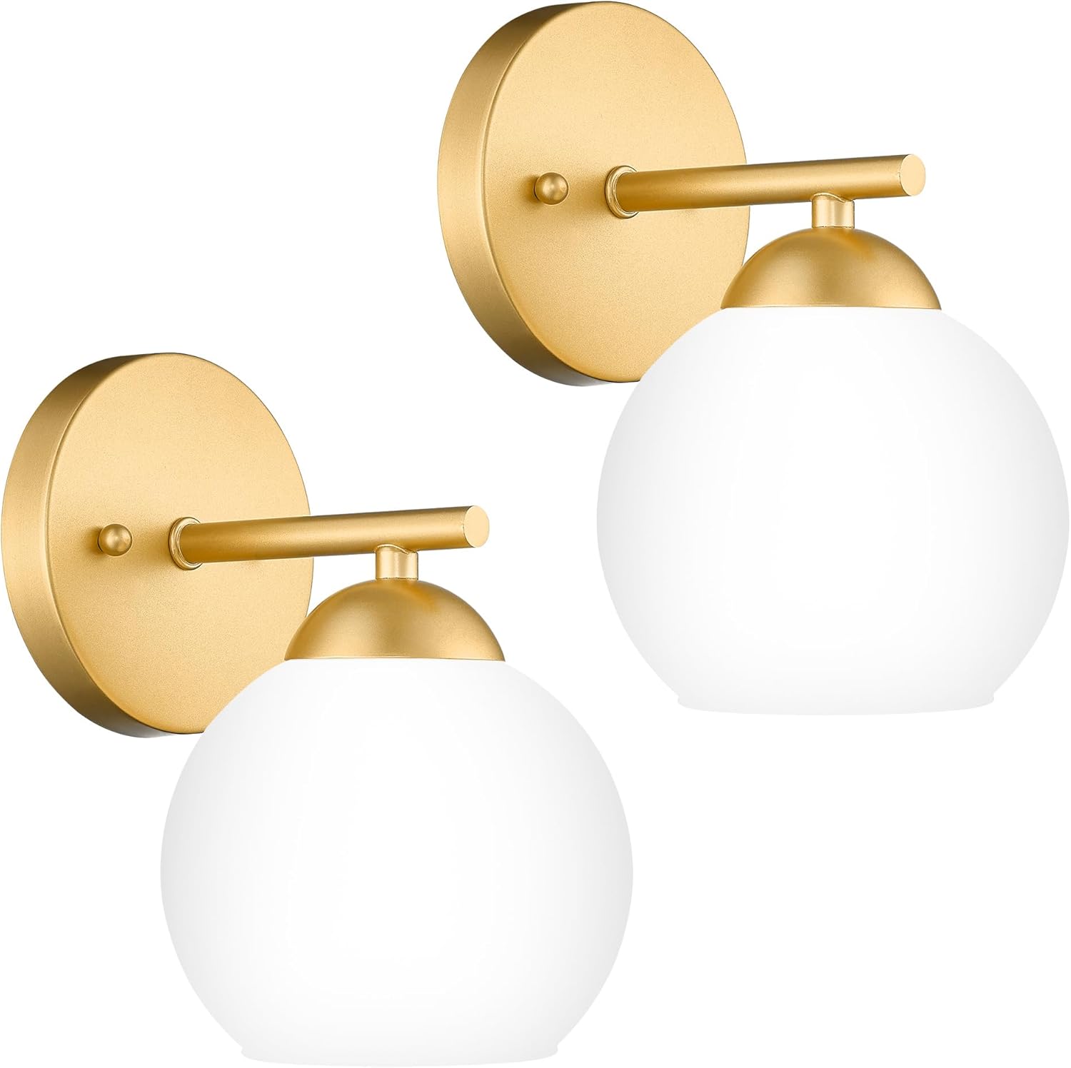 Black Vanity Lights for Mirror, Modern Farmhouse 2-Light Bathroom Light Fixtures Globe Bathroom Vanity Light with Milk Glass Shade, VL114-BK-ML-2