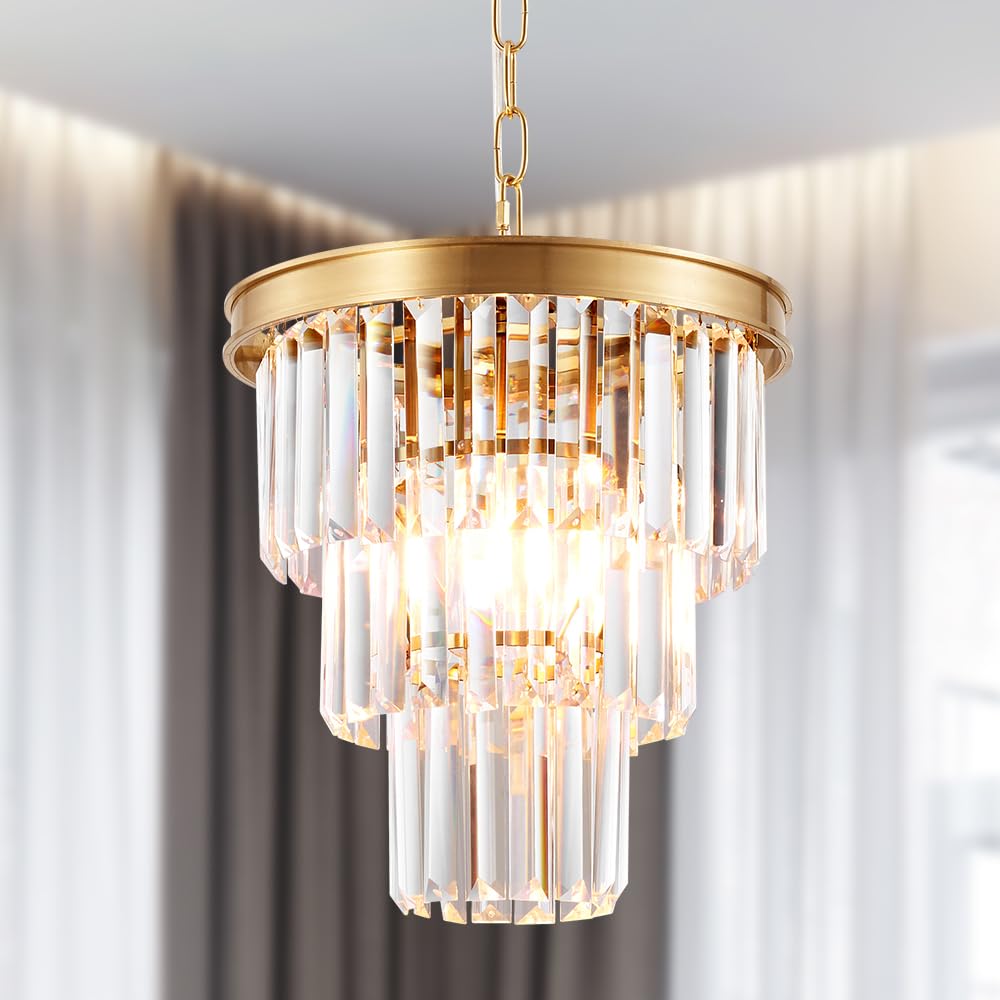 Modern Crystal Gold Pendant Light Fixtures for Kitchen Island Luxury Gold Chandelier Perfect for Dining Room, Bedroom, Kitchen, Living Room