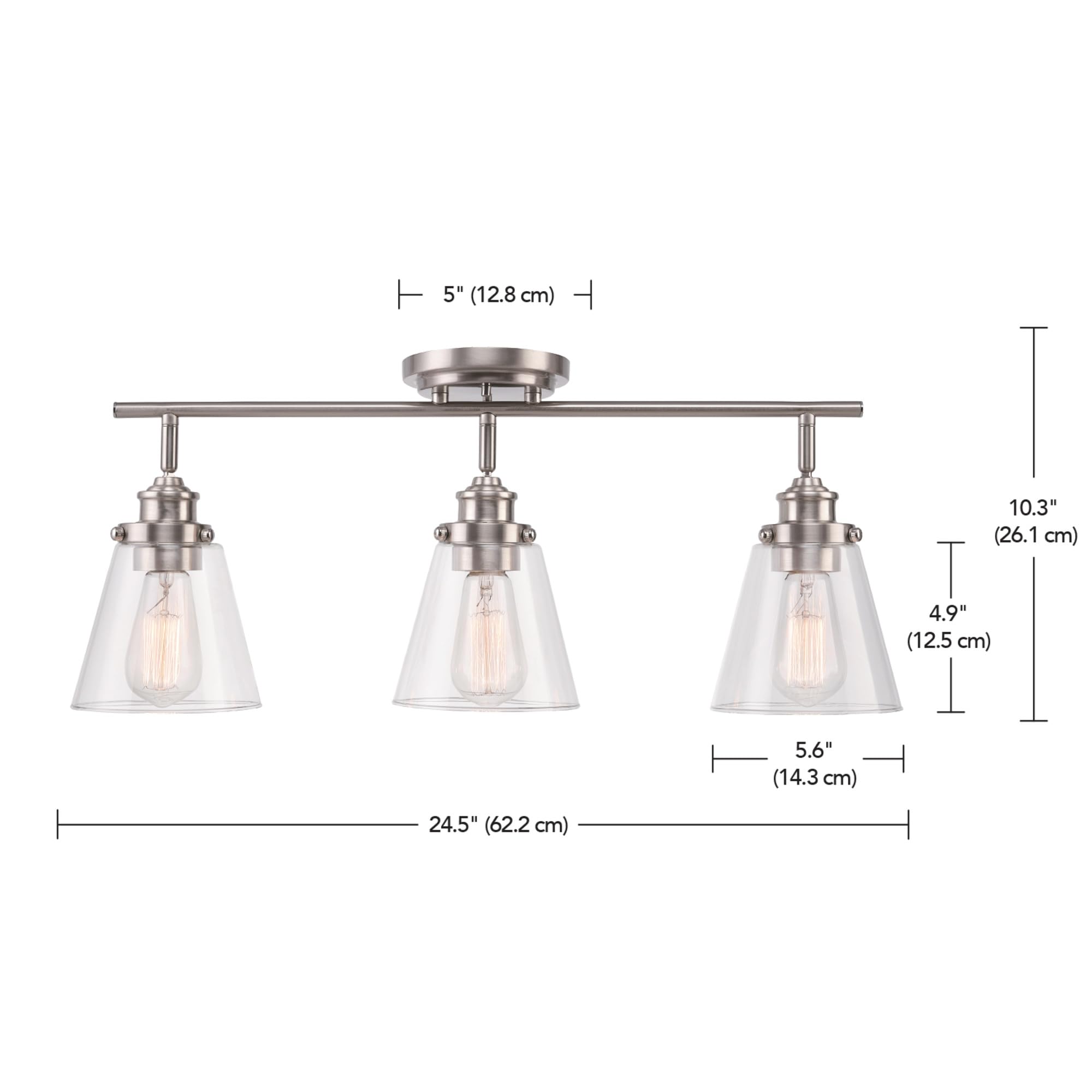 3-Light Track Lighting, Brushed Nickel, Clear Glass Shades, Silver, Bulb Not Included