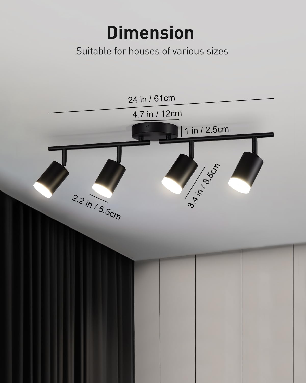 6 Light Black Track Lighting Kit, Modern LED Track Lighting Fixtures Ceiling, Flexibly Rotatable LED Light Head with Acrylic Ring, Kitchen Ceiling Track Light (GU10, Bulbs Not Included)