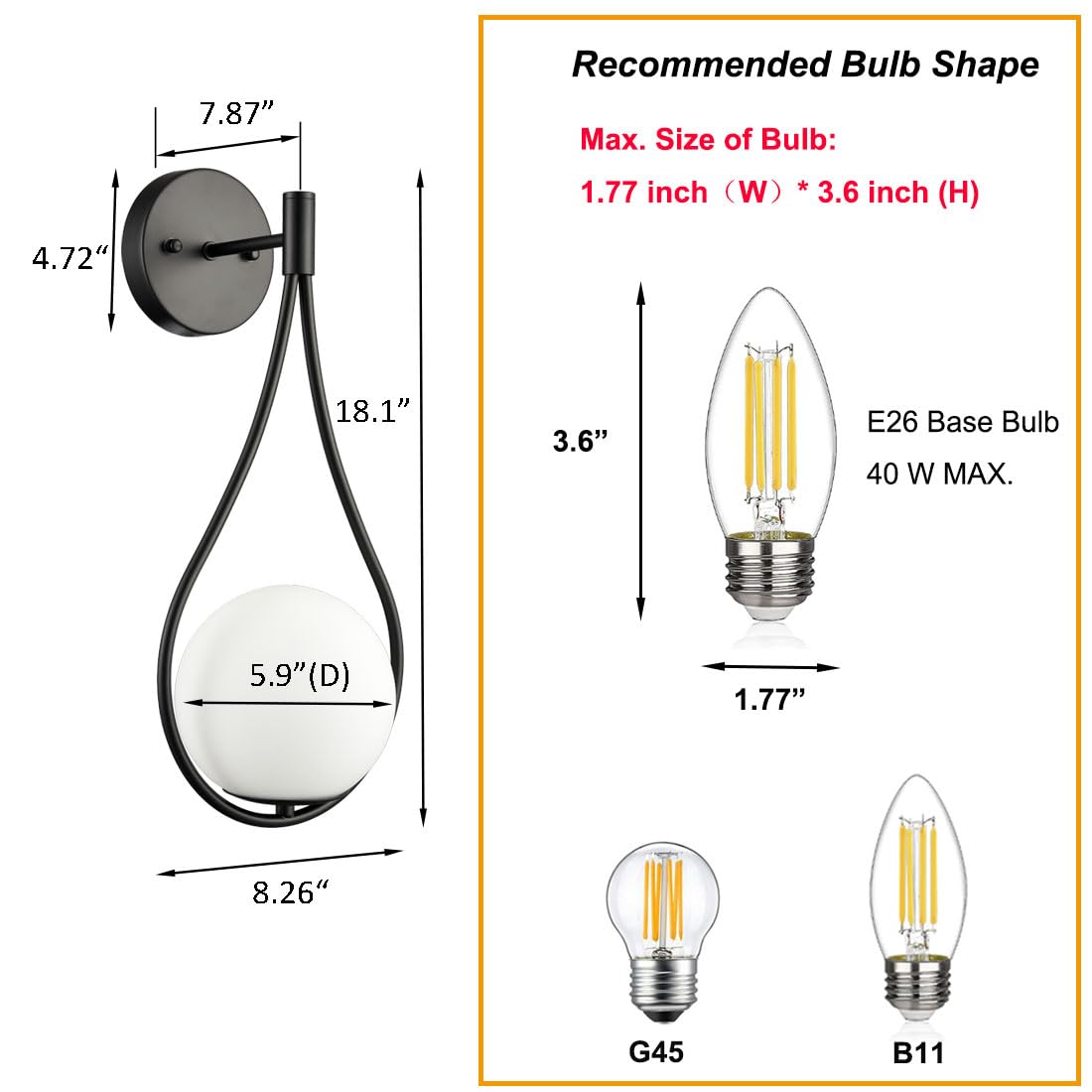 Mid-Century Globe Wall Sconce Lamp Modern Vanity Wall Light Fixture Brass Finish