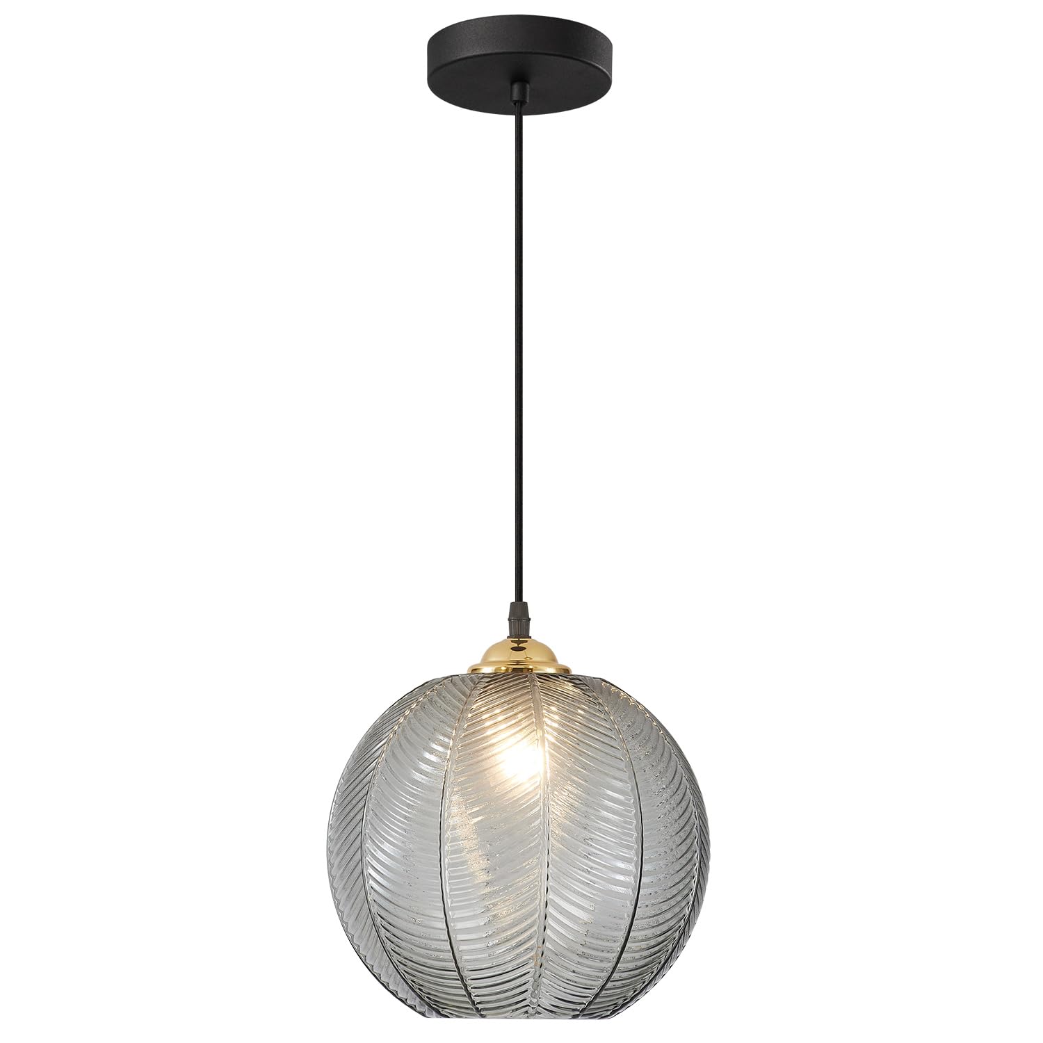 KCO Lighting 3-Lights Smoke Gray Glass Pendant Light Black Globe Round Cluster Chandelier Mid-Century Modern Multi Light Pendant Lighting Nordic Kitchen Island Light Fixture