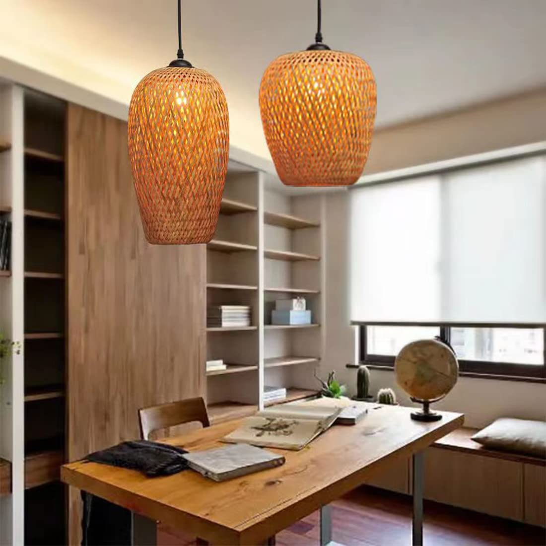 Rattan Pendant Light Bamboo Hanging Light 3-Lights Boho Pendant Light Fixture Woven Basket Wicker Shade Rattan Chandelier for Living Room Dining Room Kitchen