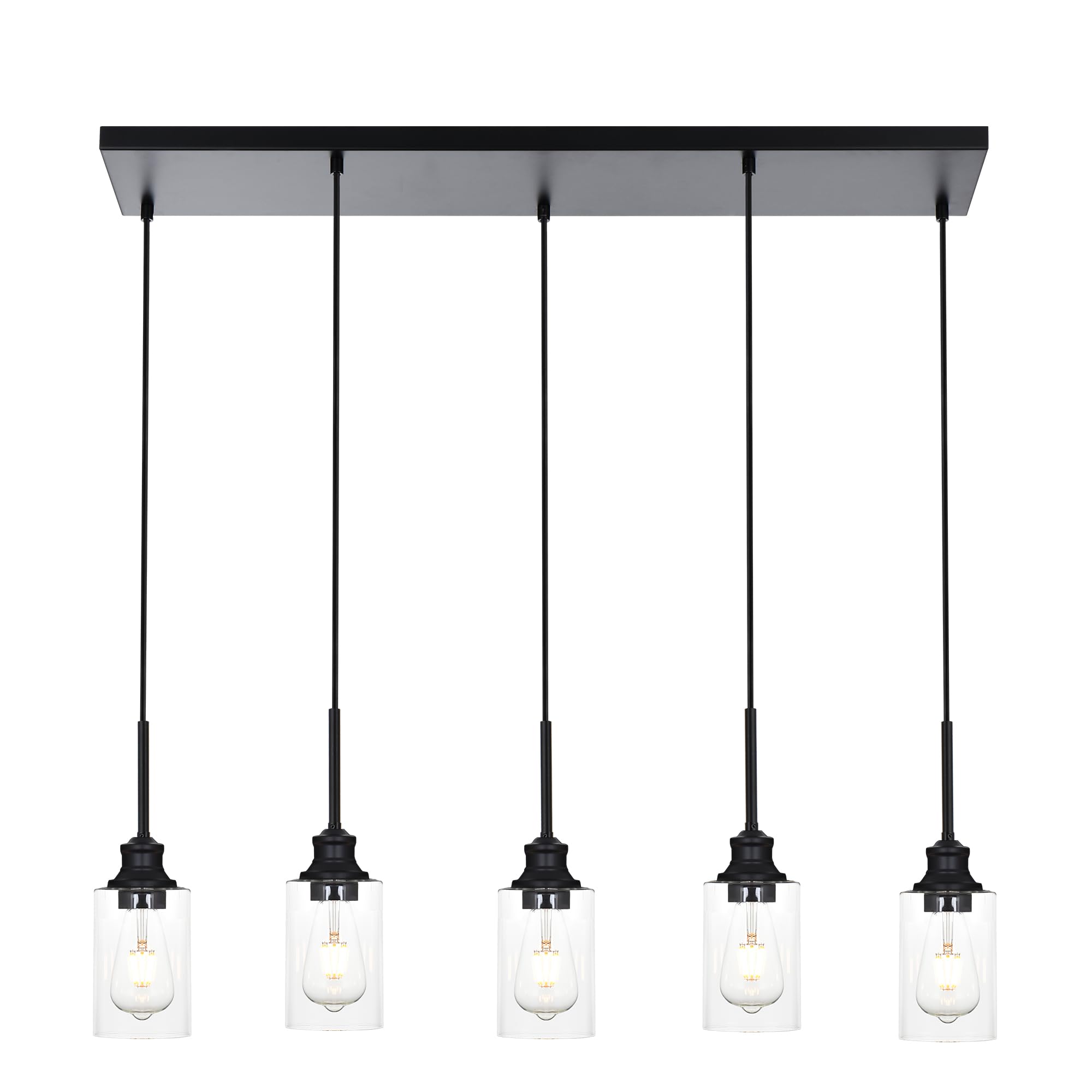 3-Light Kitchen Island Pendant Light Fixtures Hanging Black Farmhouse Pendant Lighting Cluster with Clear Glass Shade, Modern Industrial Linear Chandeliers Light for Dining Room Foyer Hallway