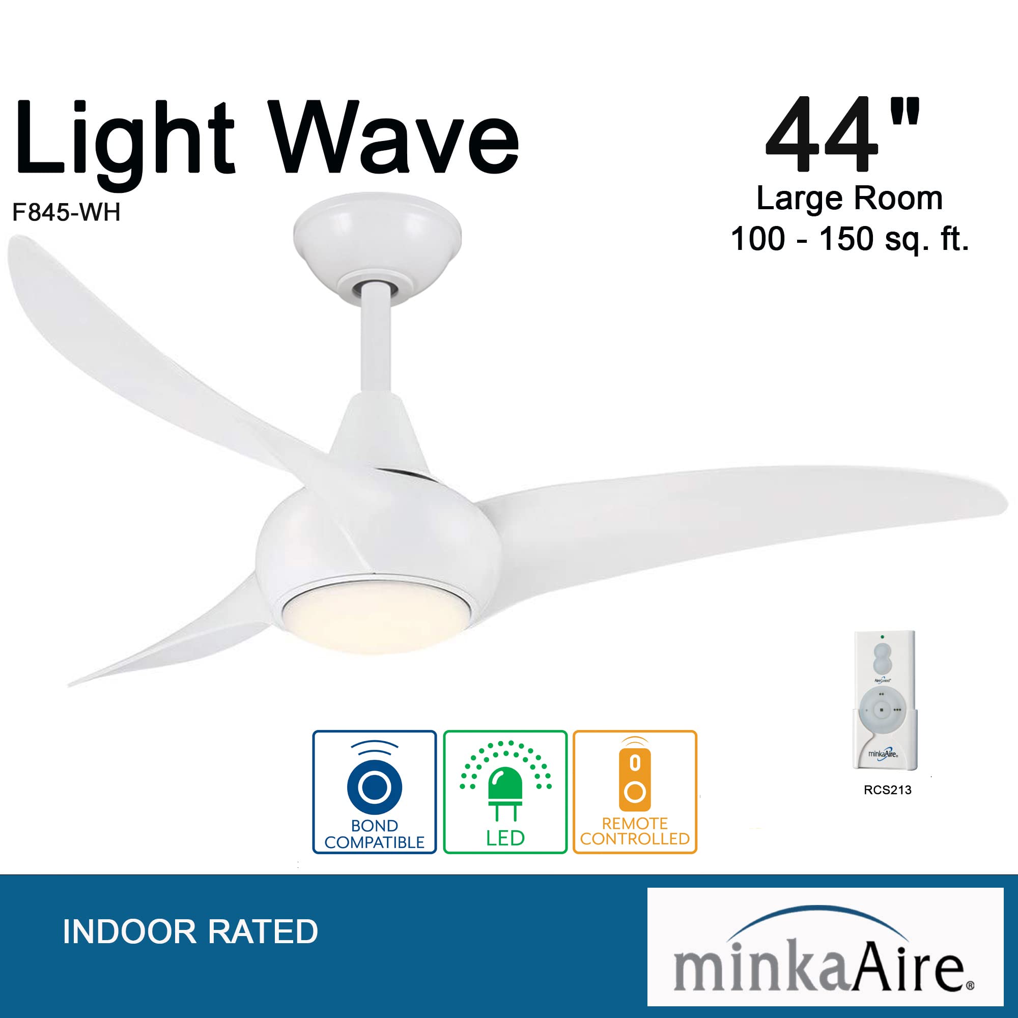 44" Ceiling Fan with LED Light and Remote Control in Silver Finish