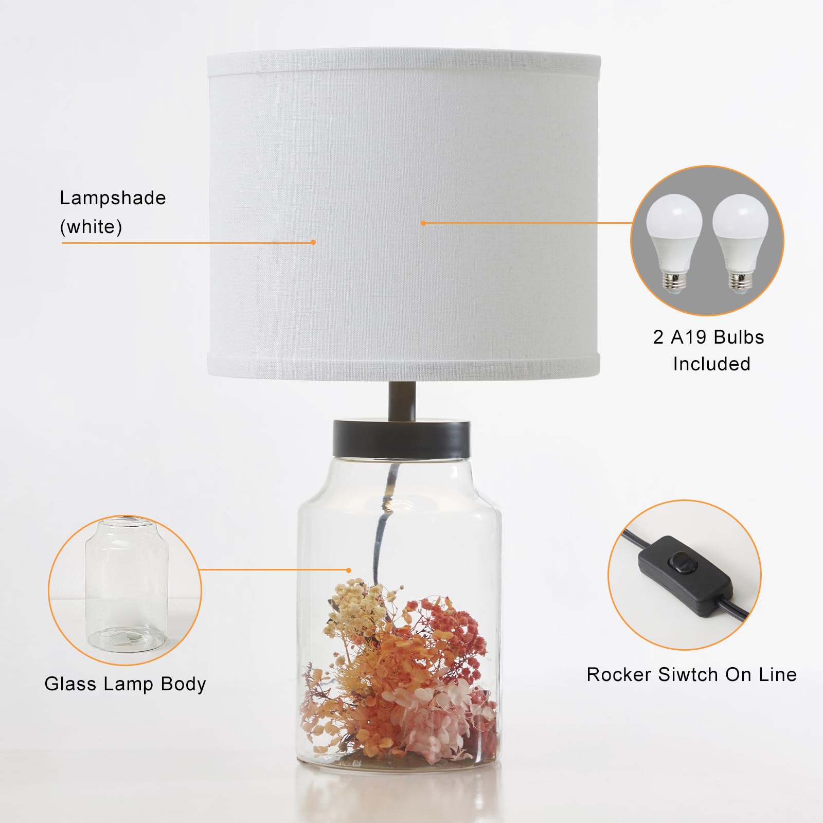 Fillable Table Lamp, Table Lamp with Clear Glass Fillable Modern Table Lamp with Black Square lampshade Beside Lamp for Living Room Bedrooms Office Bulbs Included(Black Square)