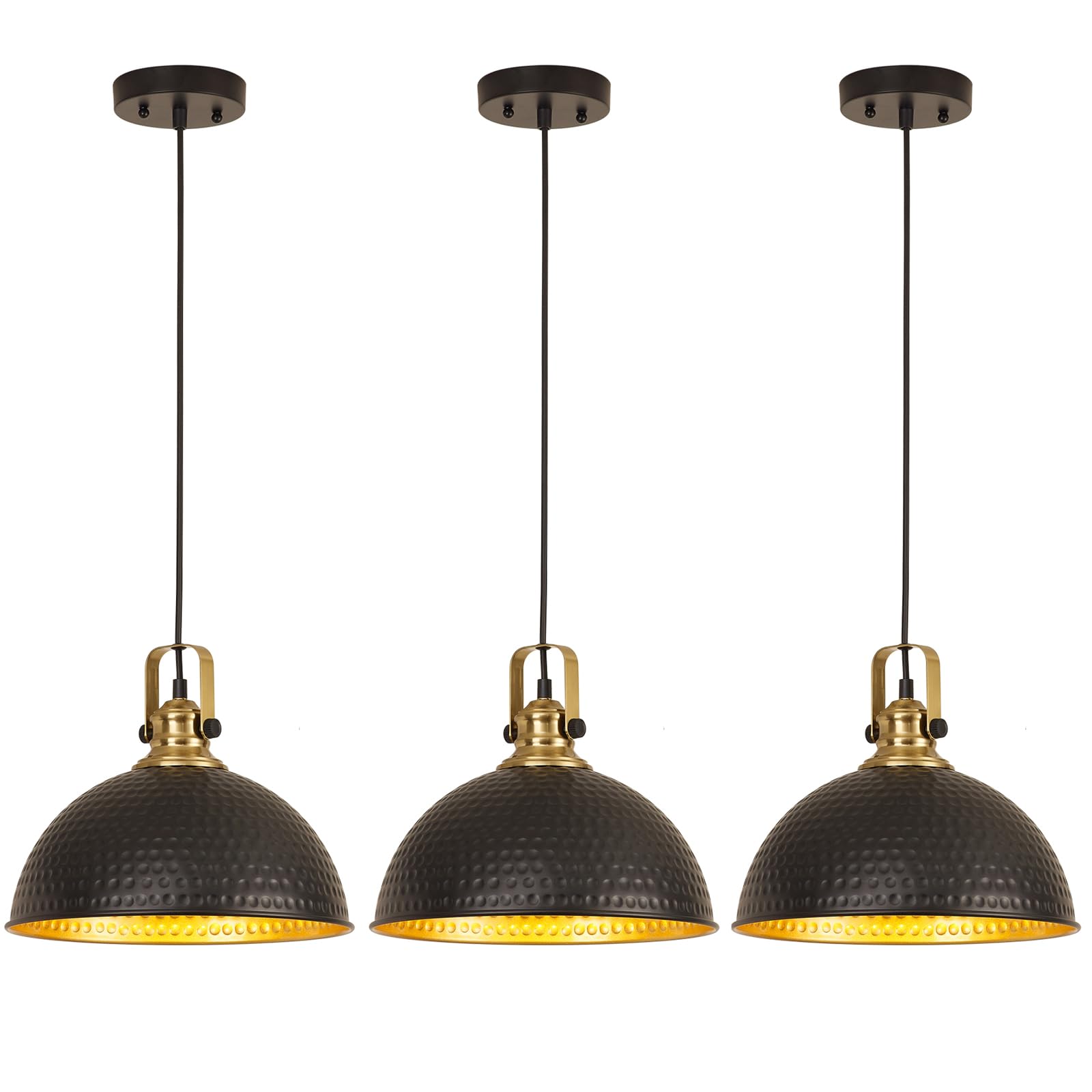 Black Pendant Lights Kitchen Island Industrial Pendant Light Fixtures Dome Kitchen Island Lights Metal Shade Modern Pendant Lighting for Bar Farmhouse Dining Room Bedroom Hallway（3 Packs）