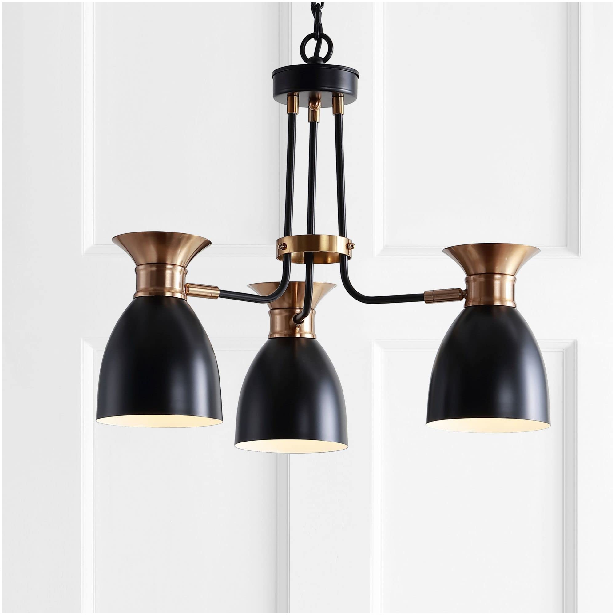 Linear 3-Light Metal LED Pendant Contemporary Dimmable Dining Room Living Room Kitchen Foyer Bedroom Hallway, Black/Brass Gold