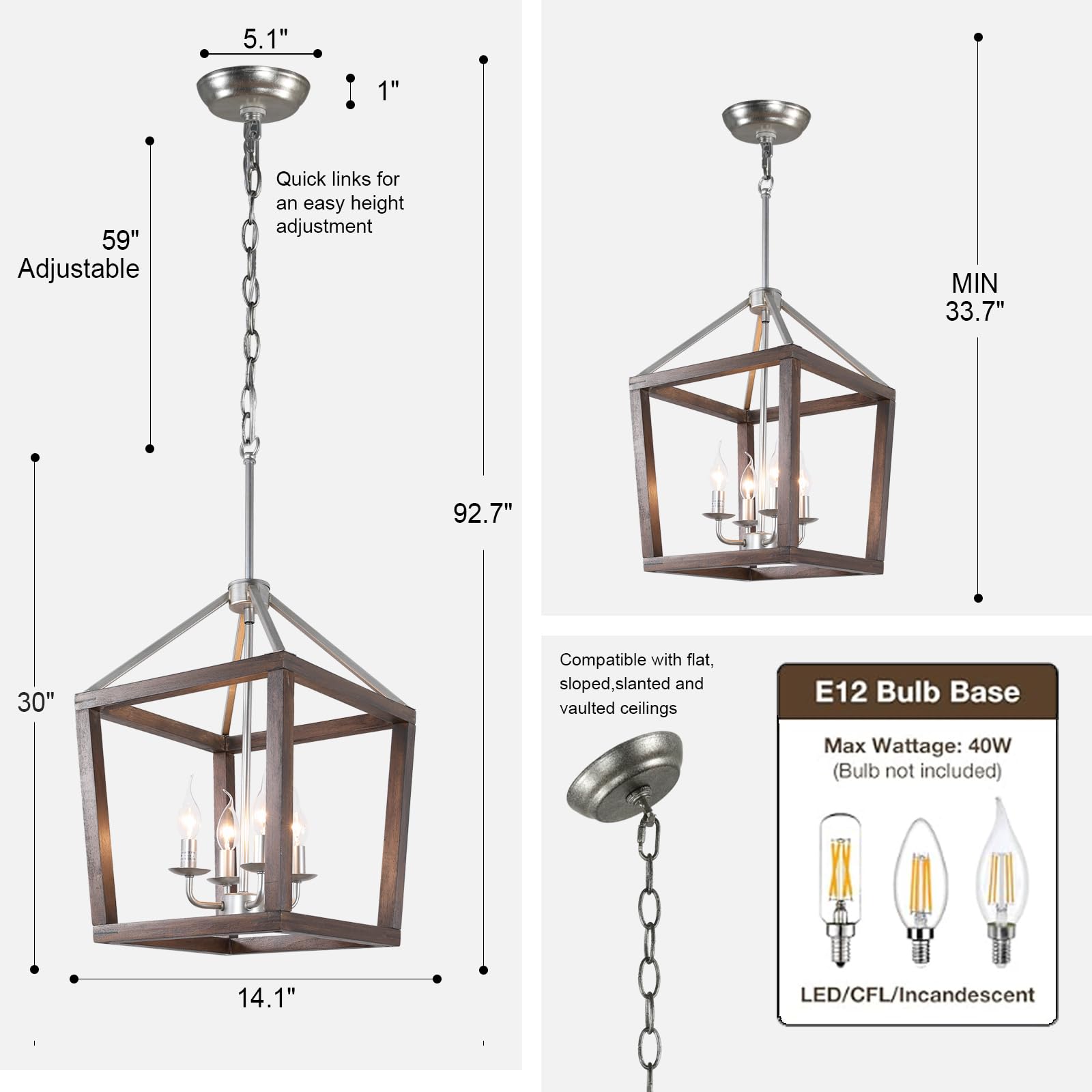 Farmhouse Chandelier,Wood Pendant Light,4-Light Wooden Ktchen Pendant Lighting Over Island,Foyer,Entryway,Hallway,Bedroom,Living Room,Kitchen