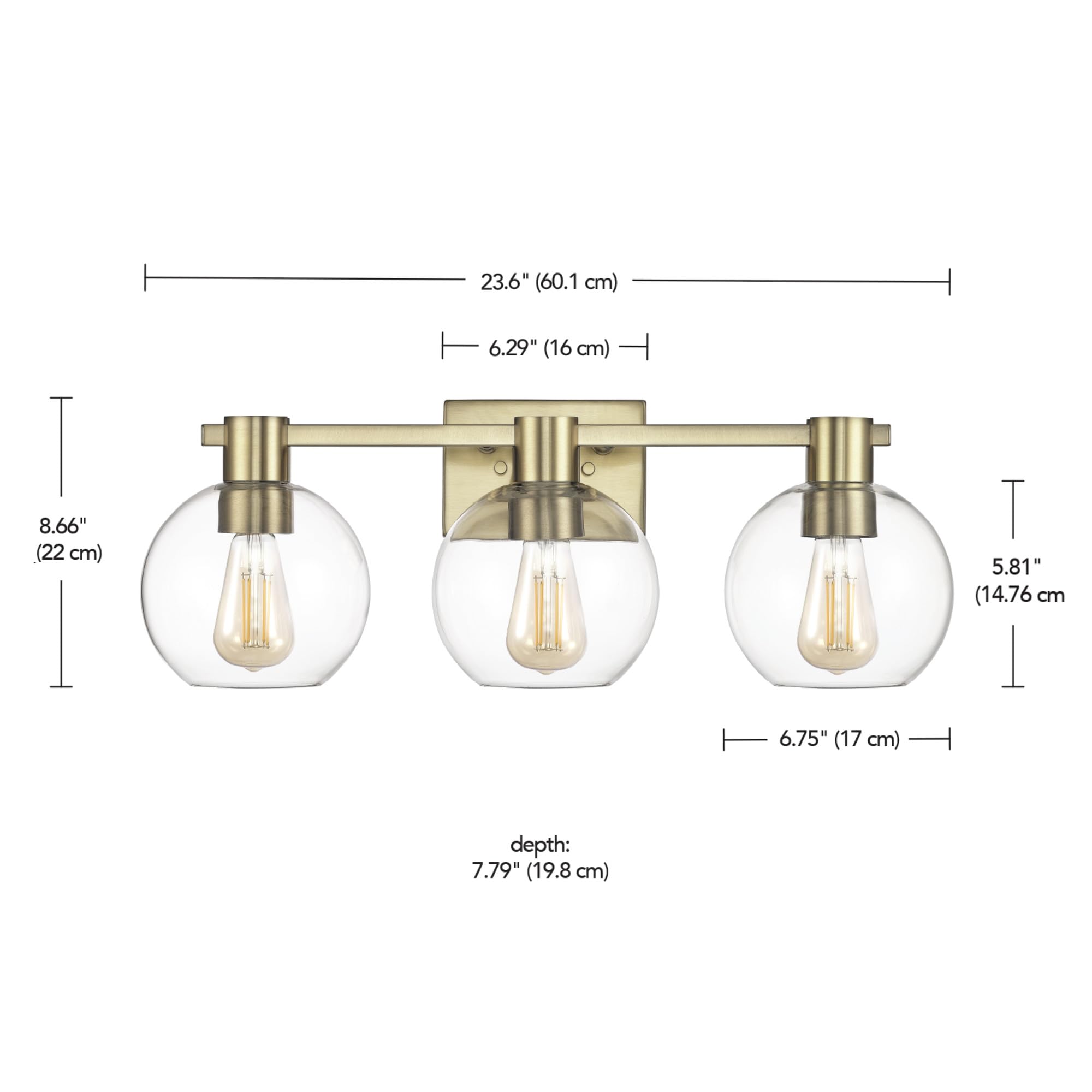 3-Light Vanity All-in-One Bathroom Set, 5 Piece Brushed Steel Finish, 70, Bulb Not Included