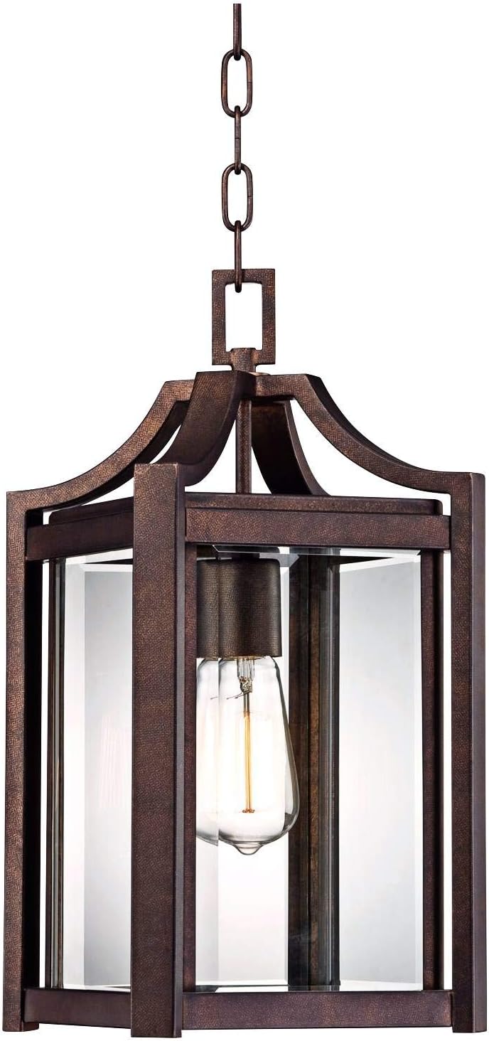 Modern Farmhouse Rustic Outdoor Ceiling Light Hanging Rustic Bronze 17" Clear Glass Damp Rated for Exterior House Porch Patio Outside Deck Garage Front Door Home Roof