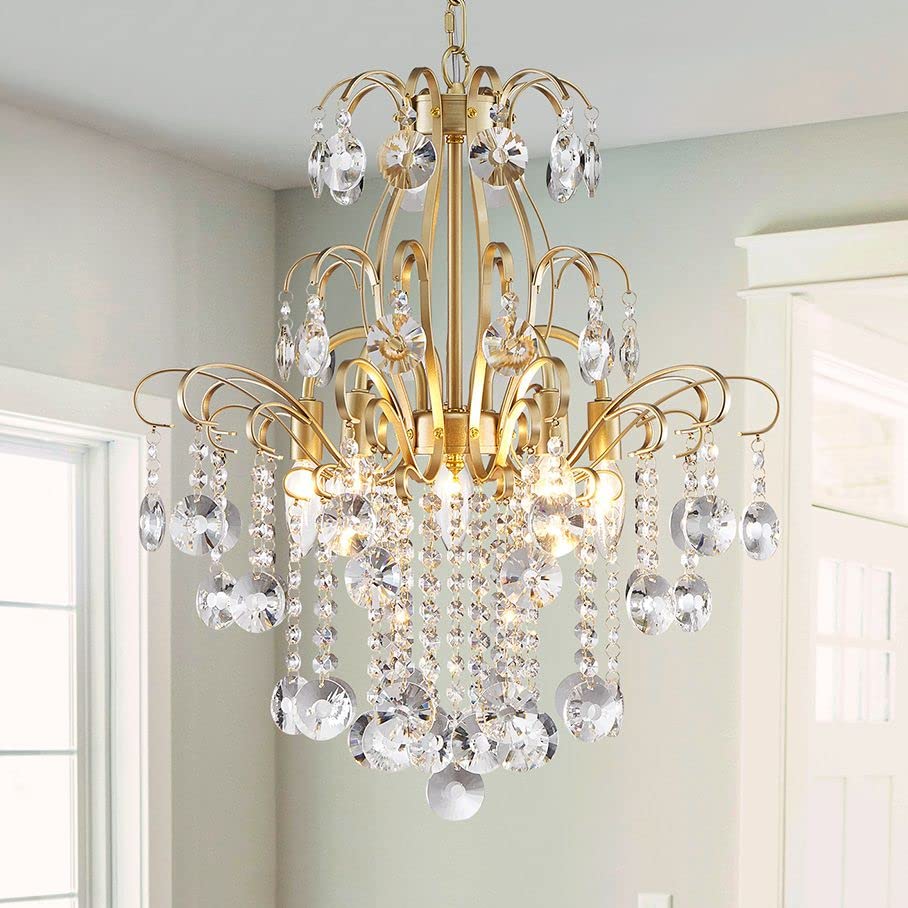 Crystal Chandelier Flushmount Ceiling Light Modern Lighting Fixture for Bedroom Hallway Bar Kitchen Bathroom, H 17.5'' x W 19.3'', E12 Base, Gold