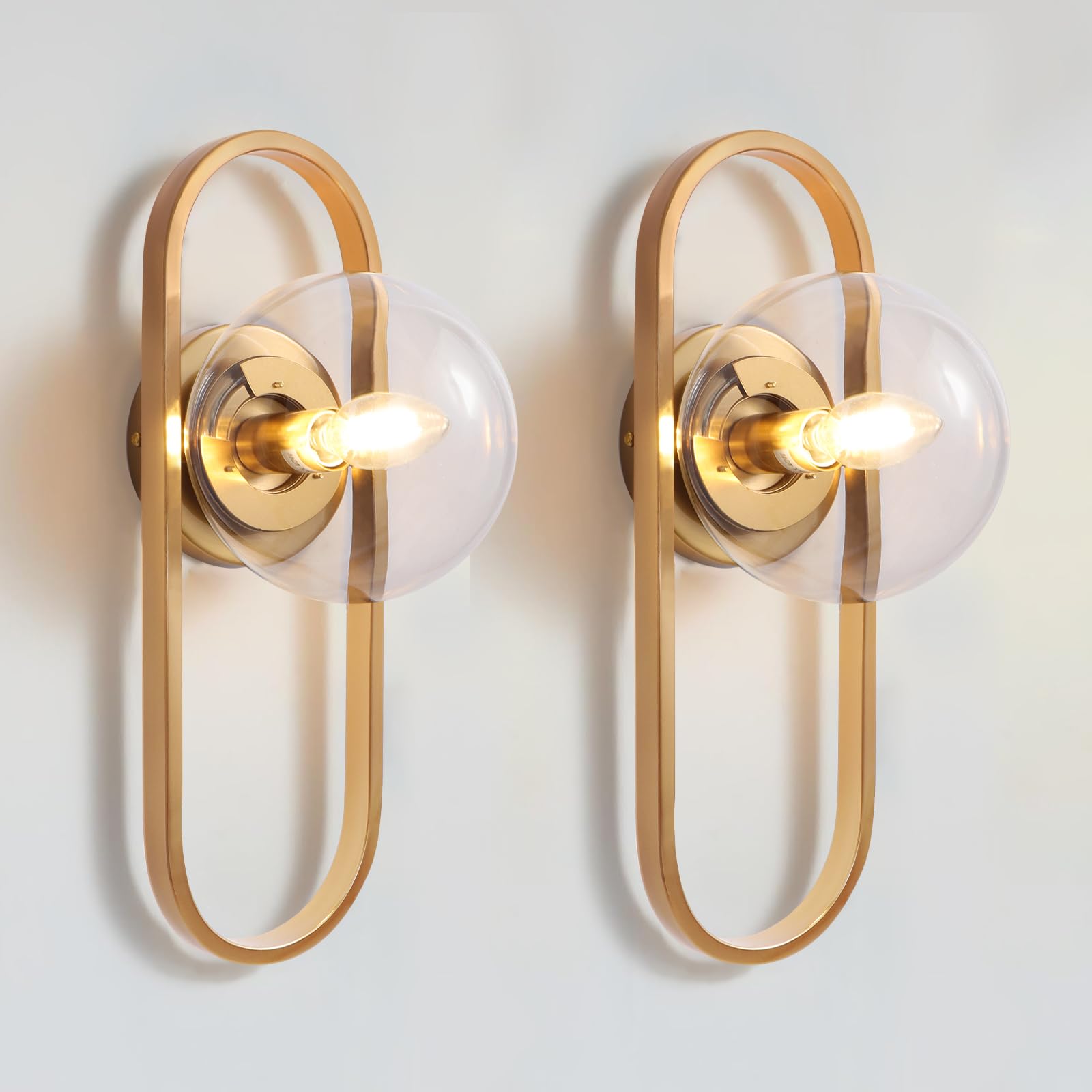 Wall Sconces Set of Two Gold Wall Lamp Sconces Wall Lighting with White Globe Glass Shade Wall Lights Sconces Wall Decor Set of 2 Wall Lights for Living Room Wall Lamps for Bedrooms Set of 2