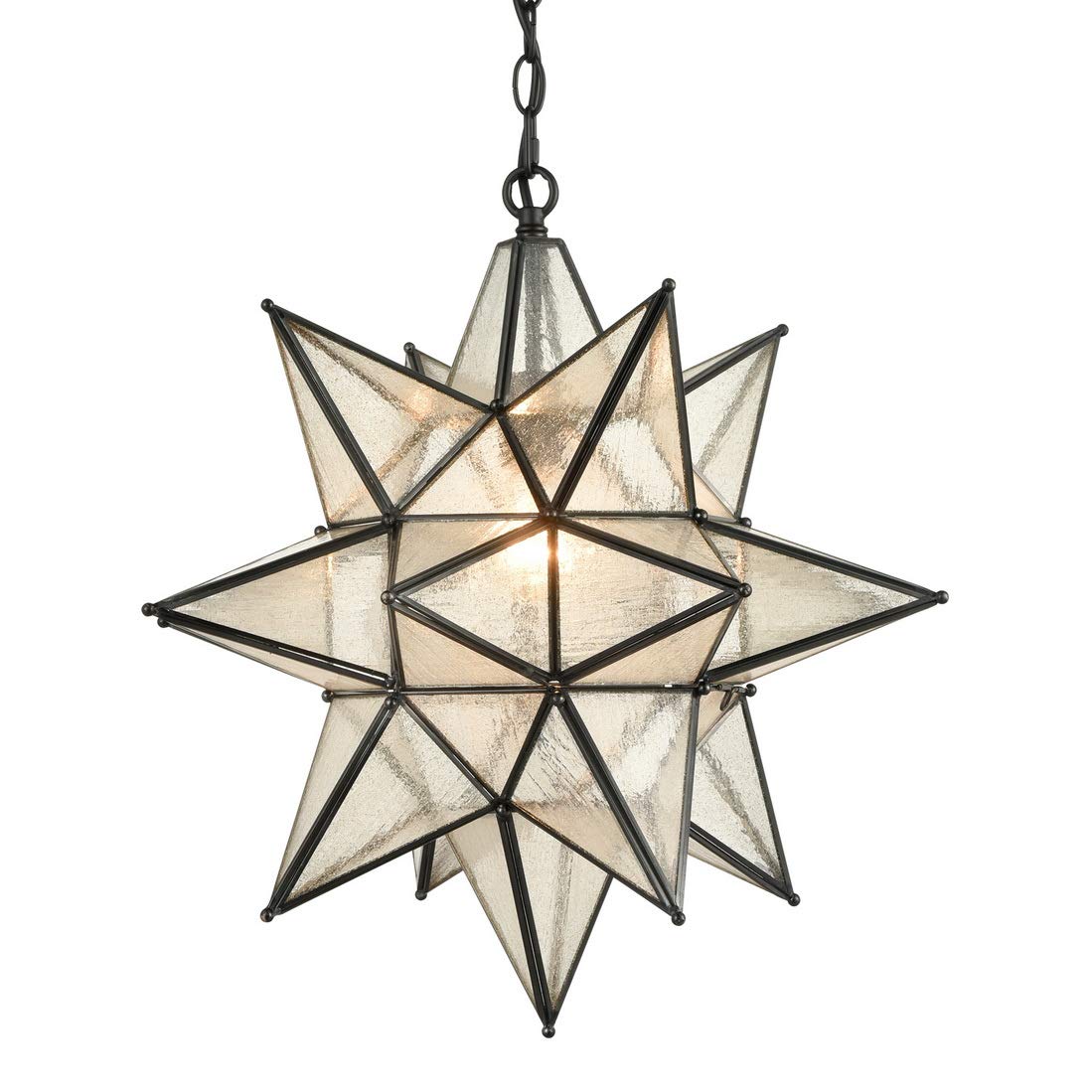 Moravian Star Pendant Light 20-Inch Large Hanging Ceiling Light Modern Gold Finish with Seeded Glass Adjustable Chain