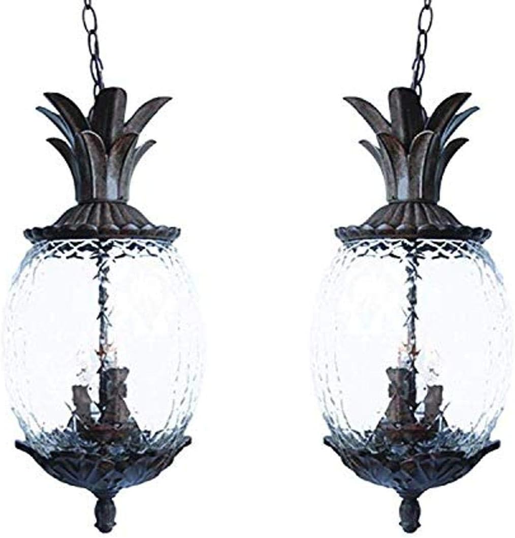 3-Light Outdoor Light Fixture Hanging Lantern, Black Coral