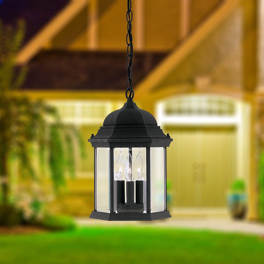 Outdoor Light Fixture, 14 Inch Exterior Wall Mount Lantern Sconce, Clear Glass Porch Lights for Front Door, Patio, and House Garage, Black, 2961-BK