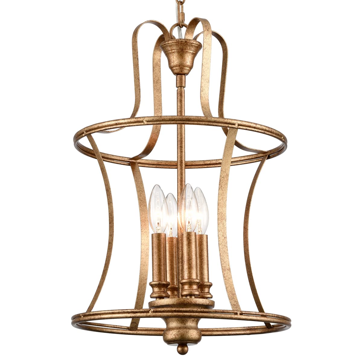 Modern Lantern Pendant Light 4-Light Lantern Chandelier Lighting, Rusty Gold Lantern Pendant Lightis for Kitchen Island Dining Room Entryway