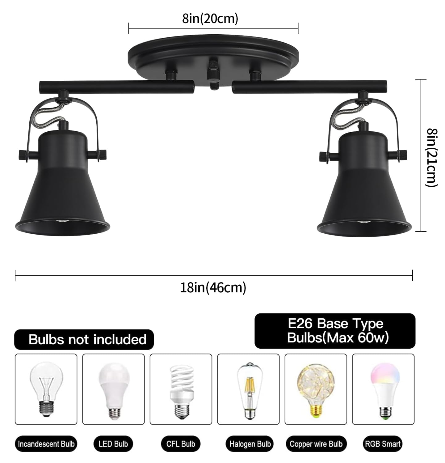 4-Light Track Lighting Kit, Directional Ceiling Light, Industrial Black Kitchen Track Lighting Fixtures Ceiling for Kitchen, Living Room, Dining Room, Hallway.