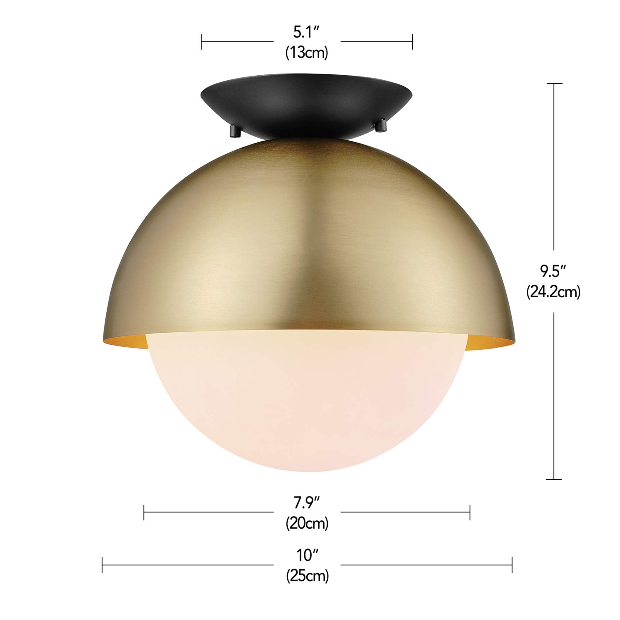 1-Light Semi-Flush Mount Ceiling Light, Matte Black, Matte Brass Accents, Bulb Not Included