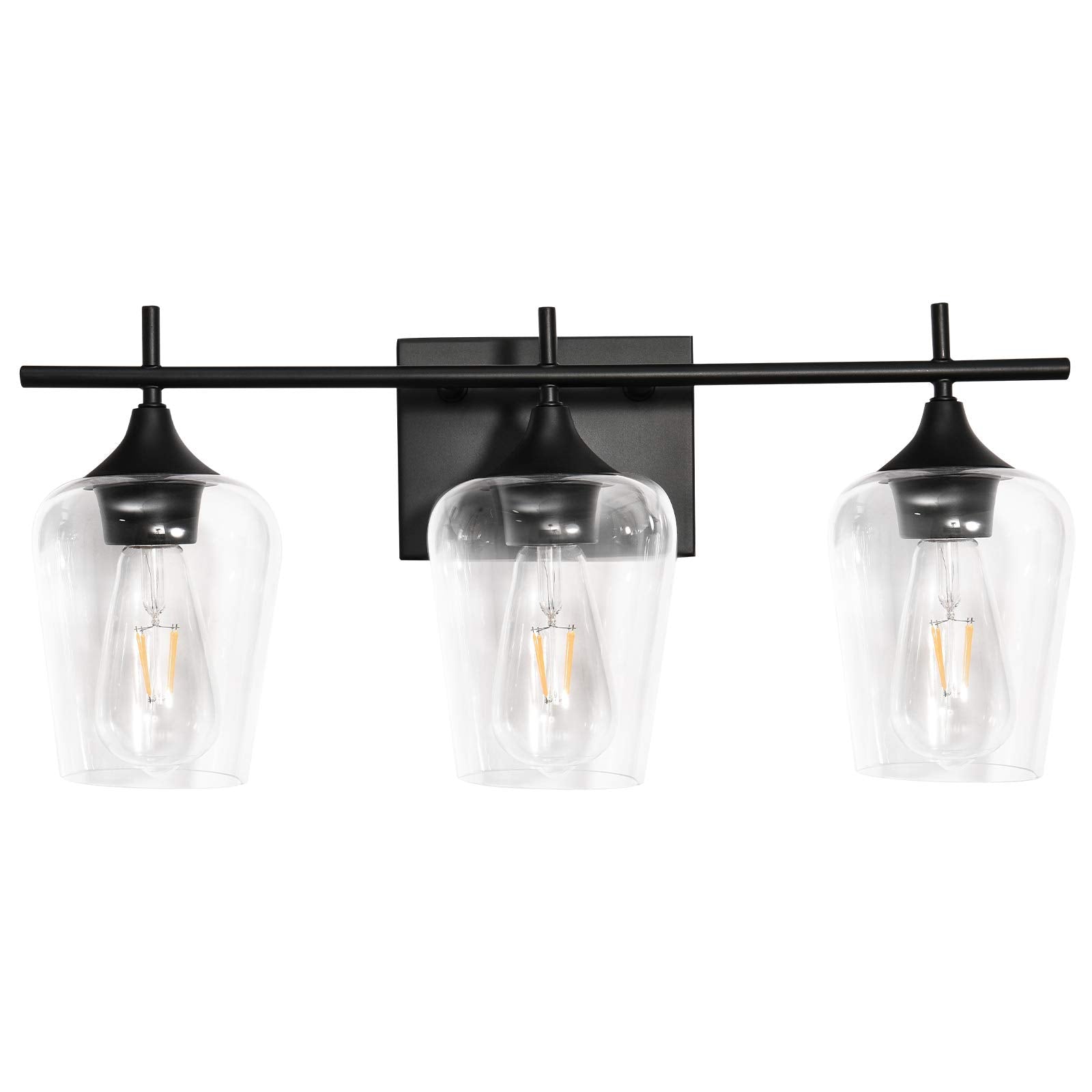 Vanity Lights Fixtures, 2 Light Bathroom Light, Black Bathroom Lighting Fixtures Over Mirror with Clear Glass Shade, Modern Vanity Lighting for Bath, Living Room, Bedroom