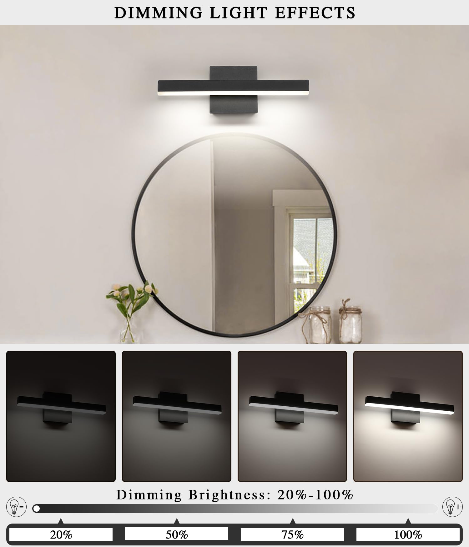 Joossnwell LED Bathroom Vanity Lighting Fixture Modern Bath Light Bar 15.75inch Black Wall Sconce 12W 4000K