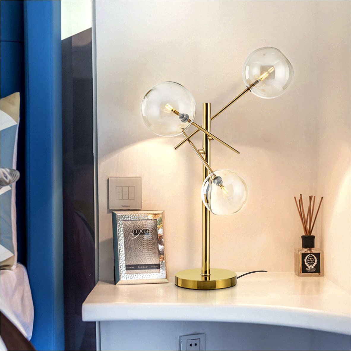 Modern Bedside Night Lamp Mini Gold Table Light Metal Brass Finished Bedside Desk Lamp with Milky White Shade for Living Room Bedroom (Bronze, Oval)