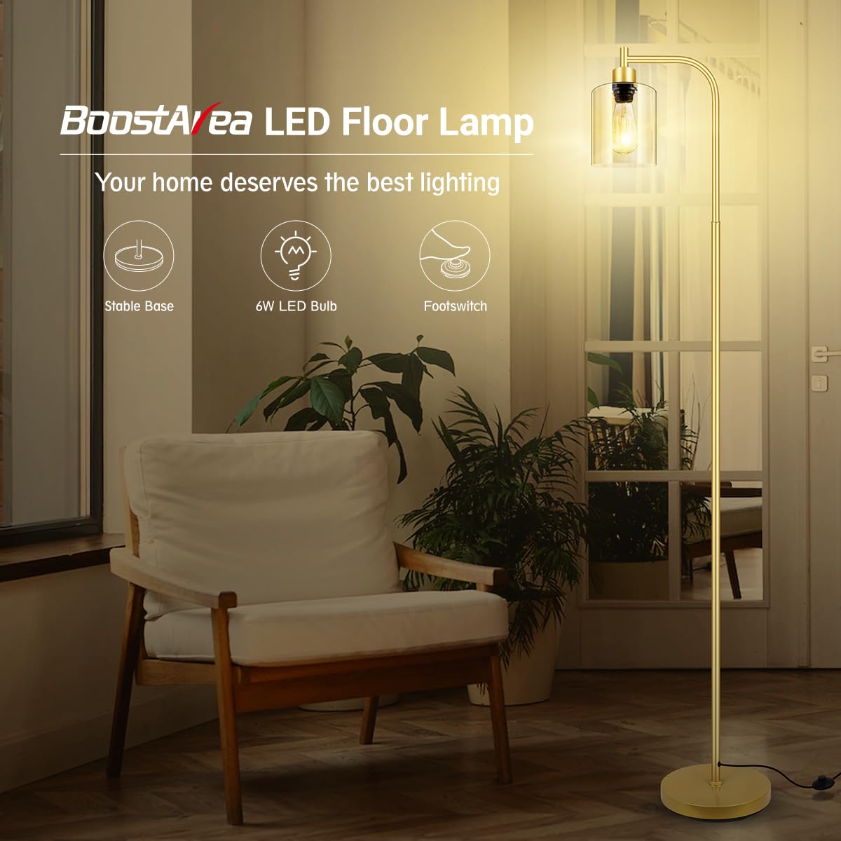 Floor Lamp, 6W Black Modern Floor Lamp with 4W Adjustable Reading Lamp, 2700K Energy-Saving LED Bulbs Included, Industrial Bright Floor Lamp for Bedroom, Living Room and Office