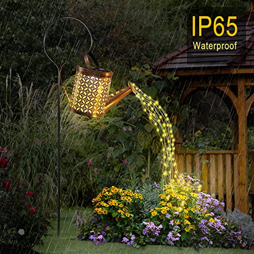 Solar Watering Can with Lights, Outdoor Solar Garden Lights,Garden Decor, Hanging Lantern Waterproof,Metal Solar Waterfall Lights for Yard Patio