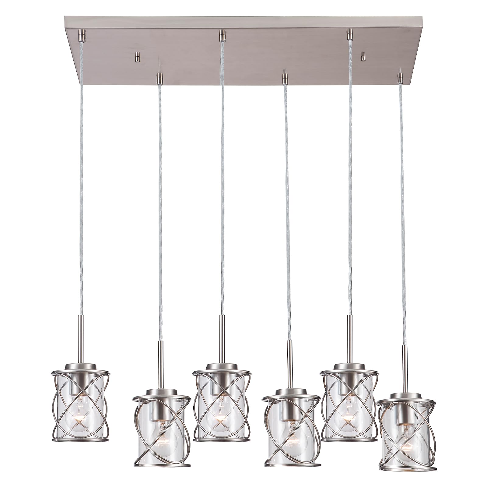 Modern Kitchen Island Pendant Lighting Adjustable Hanging Ceiling Lamp, Linear Pendant Light for Kitchen Island, 6-Light Hanging Chandelier Light for Dining Room, Brushed Nickel