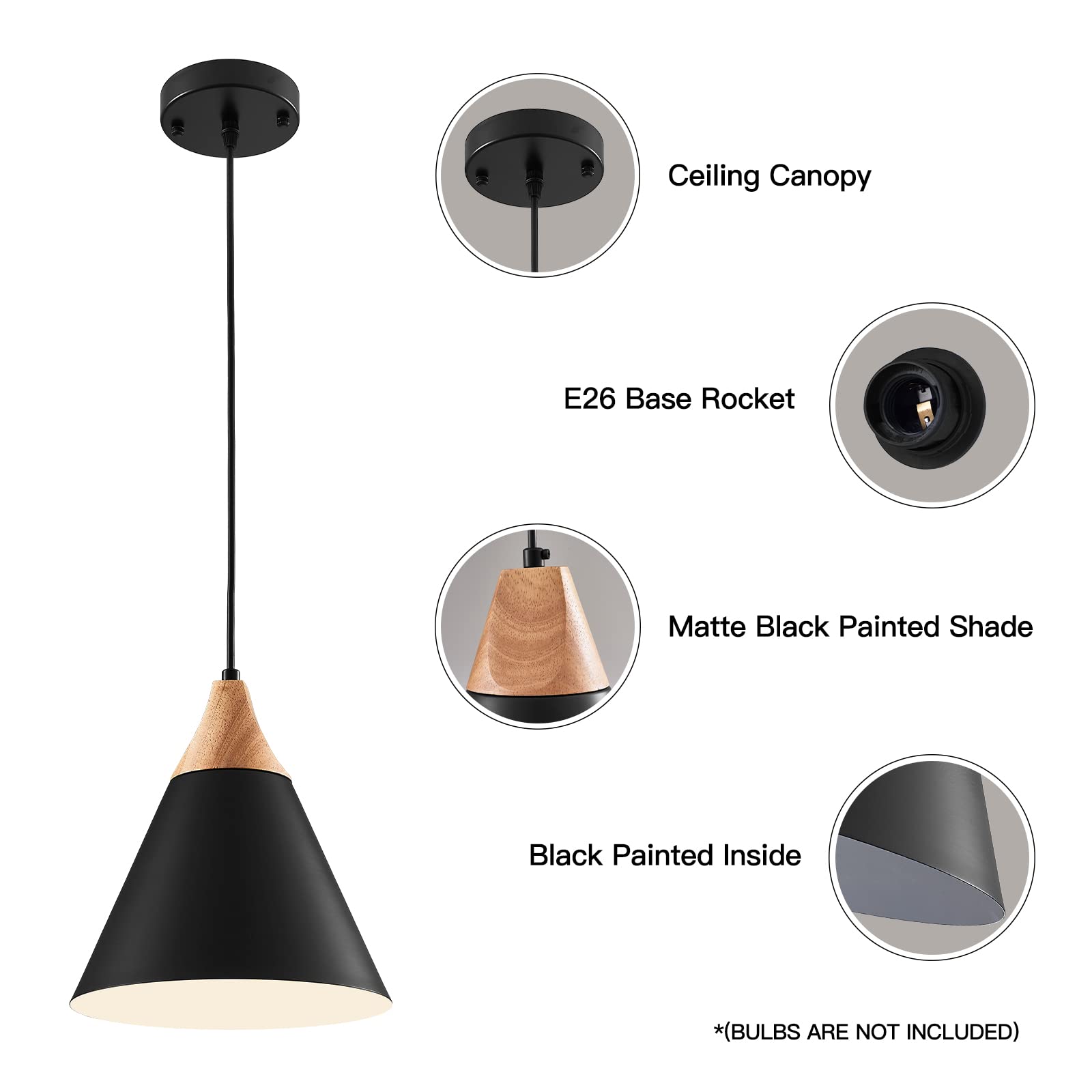 Black Pendent Light 2 Packs 9.4 inches, Kitchen Pendant Light, Farmhouse Pendant Light, Industrial Pedant Light, Black Pendant Lights Kitchen Island for Kitchen, Bar, Bedroom