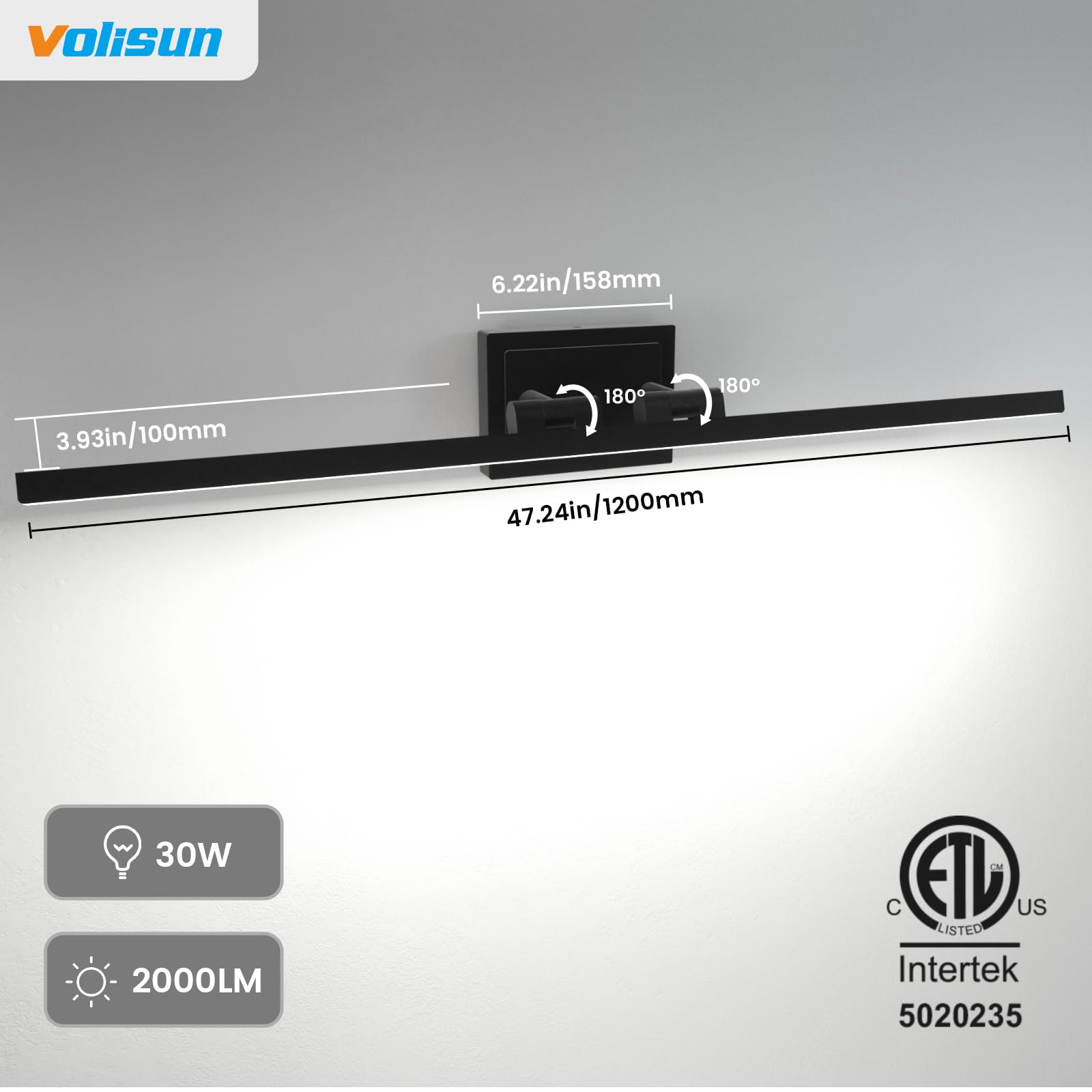 Modern Bathroom Vanity Light 24 inch, Rotatable, 14W Dimmable 5CCT Led Bathroom Light Fixture Over Mirror, Black Bar Vanity Light for Bathroom Mirror Restroom-ETL Certificated