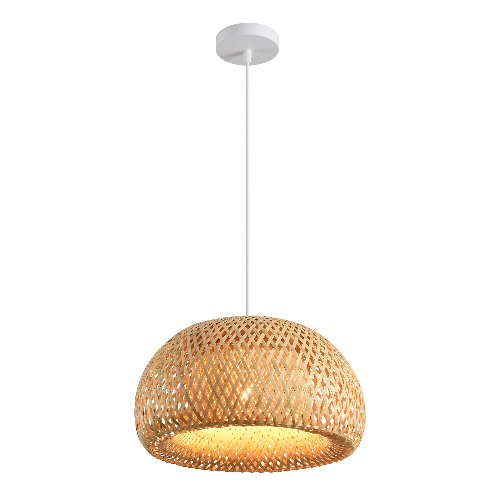 Boho Bamboo Pendant Light, 23.64in Bohemian Hand-Woven Rattan Chandelier Coastal Wicker Lighting Fixtures Hanging Lamp for Kitchen Island Dining Living Room Restaurants Bedroom