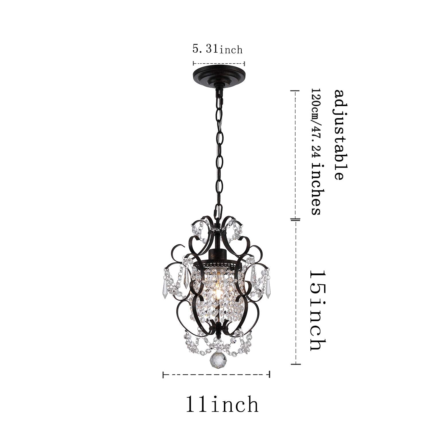 Mini Chandelier White Crystal Chandelier 1 Light Elegant Chandelier Crystal Iron Ceiling Light Fixture for Bedroom,Farmhouse,Foyer