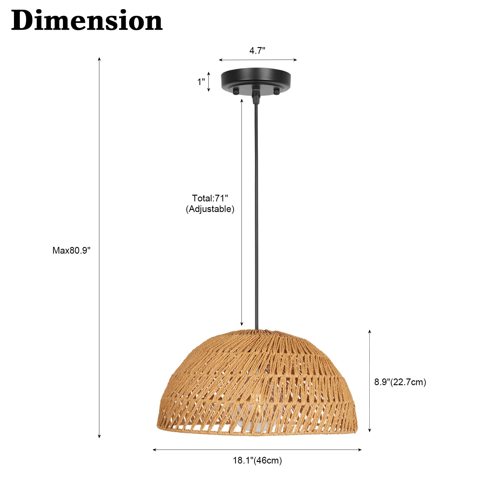 Rustic Farmhouse Bamboo Pendant Light - 18 Inch Large Dome Handwoven Ceiling Mounted Bamboo Chandelier Shades, Coastal Beach Hanging Rattan Light Fixture for Kitchen, Dining, Living Room