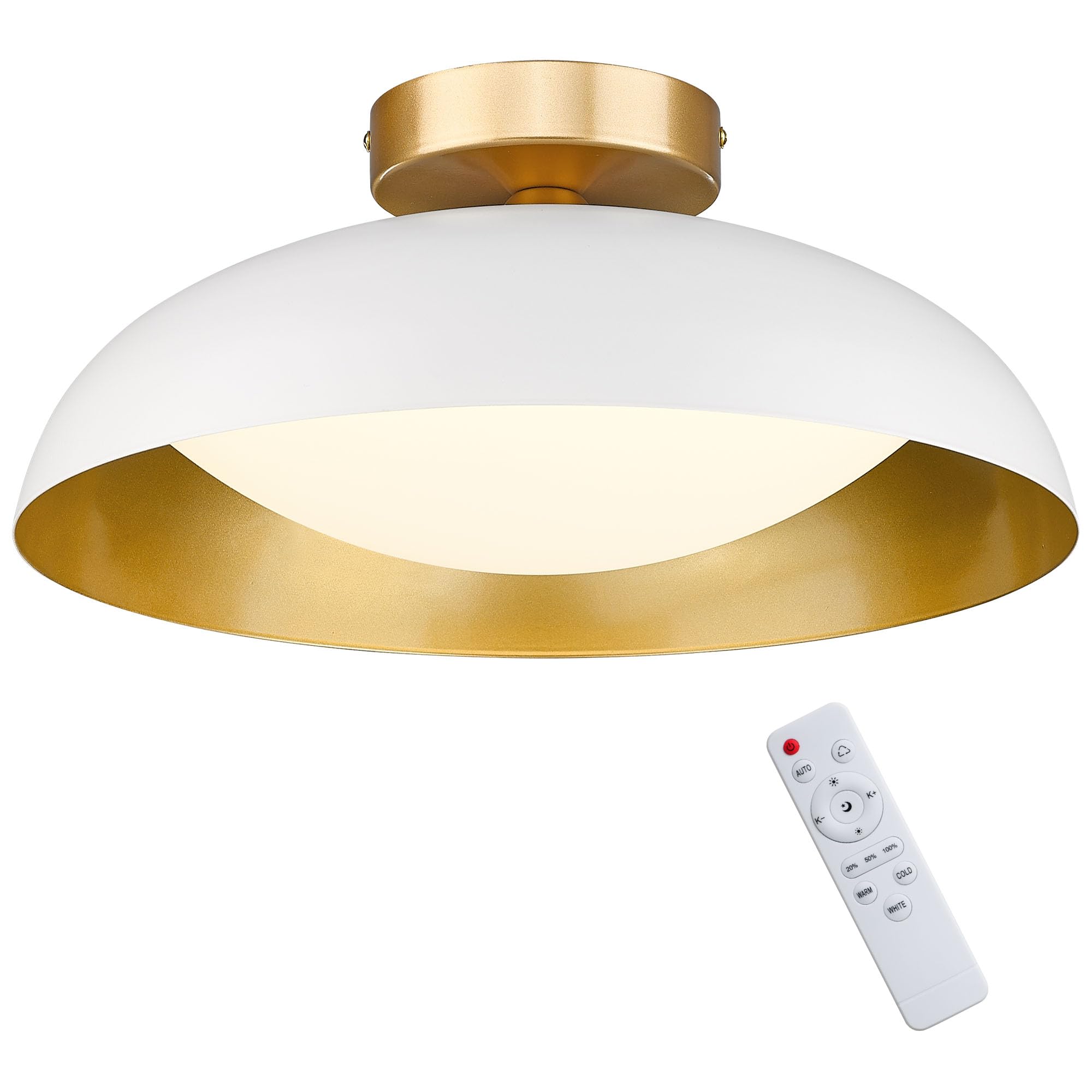 Gold Ceiling Light, 12 Inch LED Semi Flush Mount Ceiling Light Fixture, 12W/700Lm Ceiling Lights for Kitchen, Bathroom, Hallway, 3000K/4000K/6000K Adjustable, KDCL01-GD