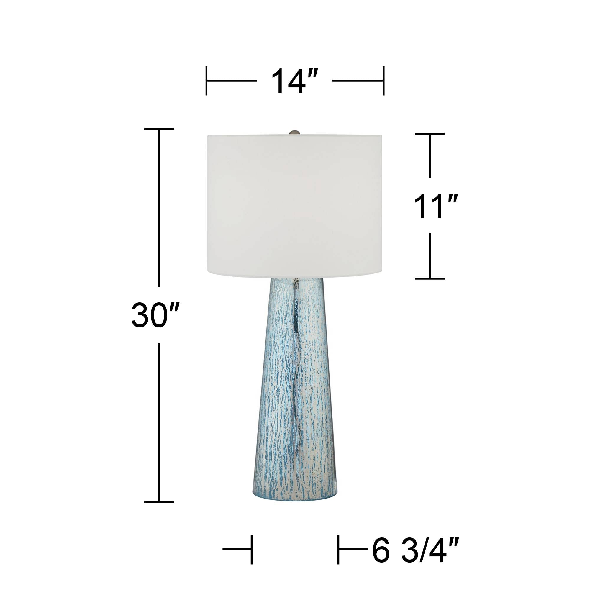 360 Lighting Marcus 30" Tall Tapered Column Large Modern Coastal End Table Lamp Clear Glass Single White Shade Living Room Bedroom Bedside Nightstand House Office Home Reading Kitchen Entryway